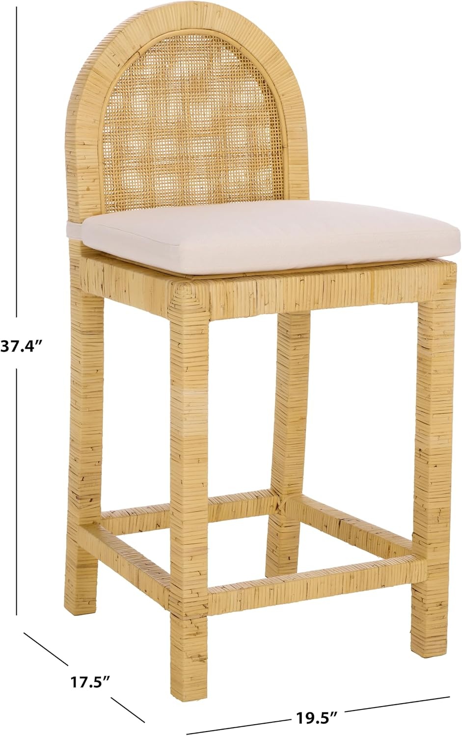 image:imageSAFAVIEH Home Collection Tojo Cane Rounded Back Counter Stool Natural Wood with White Cushion Fully Assembled BST6507ANaturalWhite