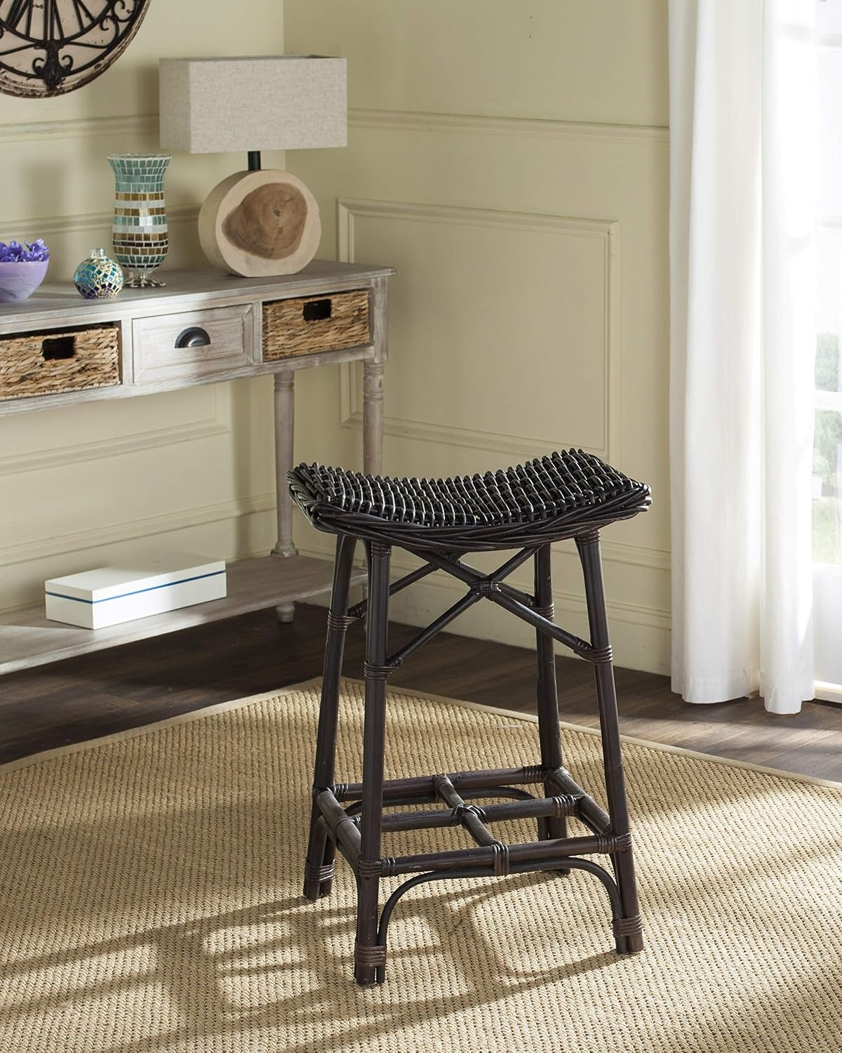 image:imageSAFAVIEH Home Collection Amara Brown Wicker Barstool