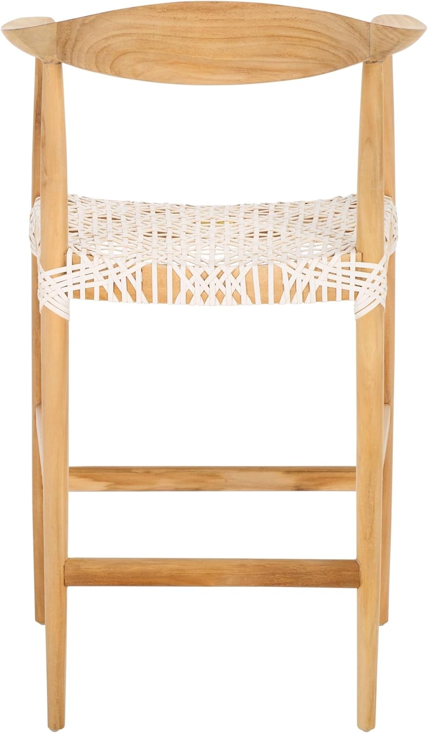 image:imageSAFAVIEH Home Collection Bandelier Natural Teak and White Leather Counter Stool