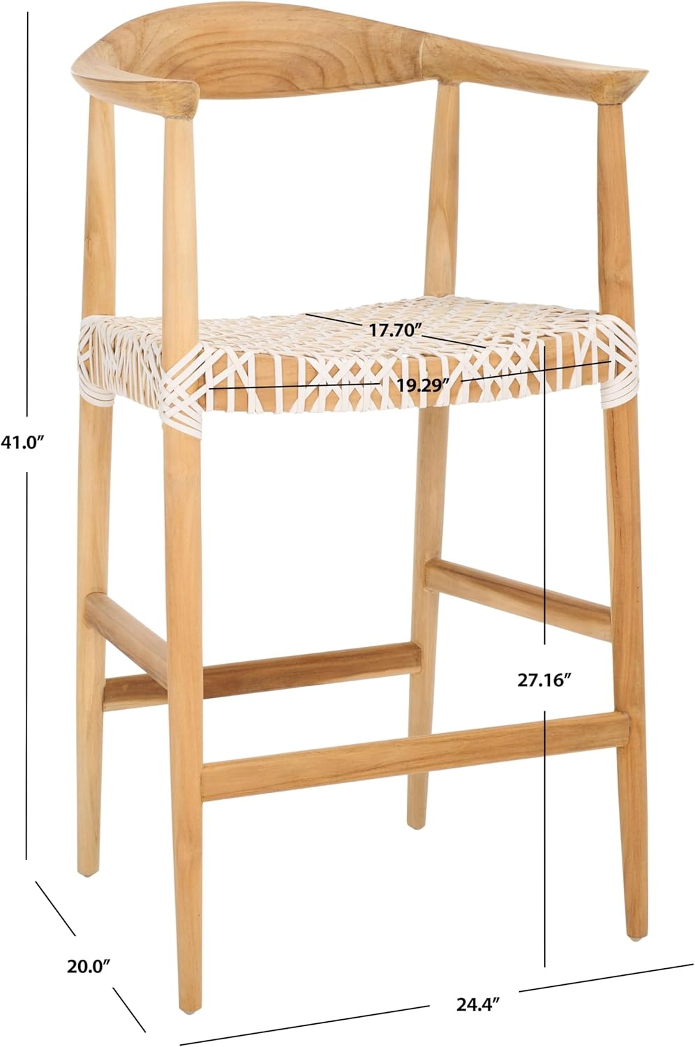 image:imageSAFAVIEH Home Collection Bandelier Natural Teak and White Leather Counter Stool