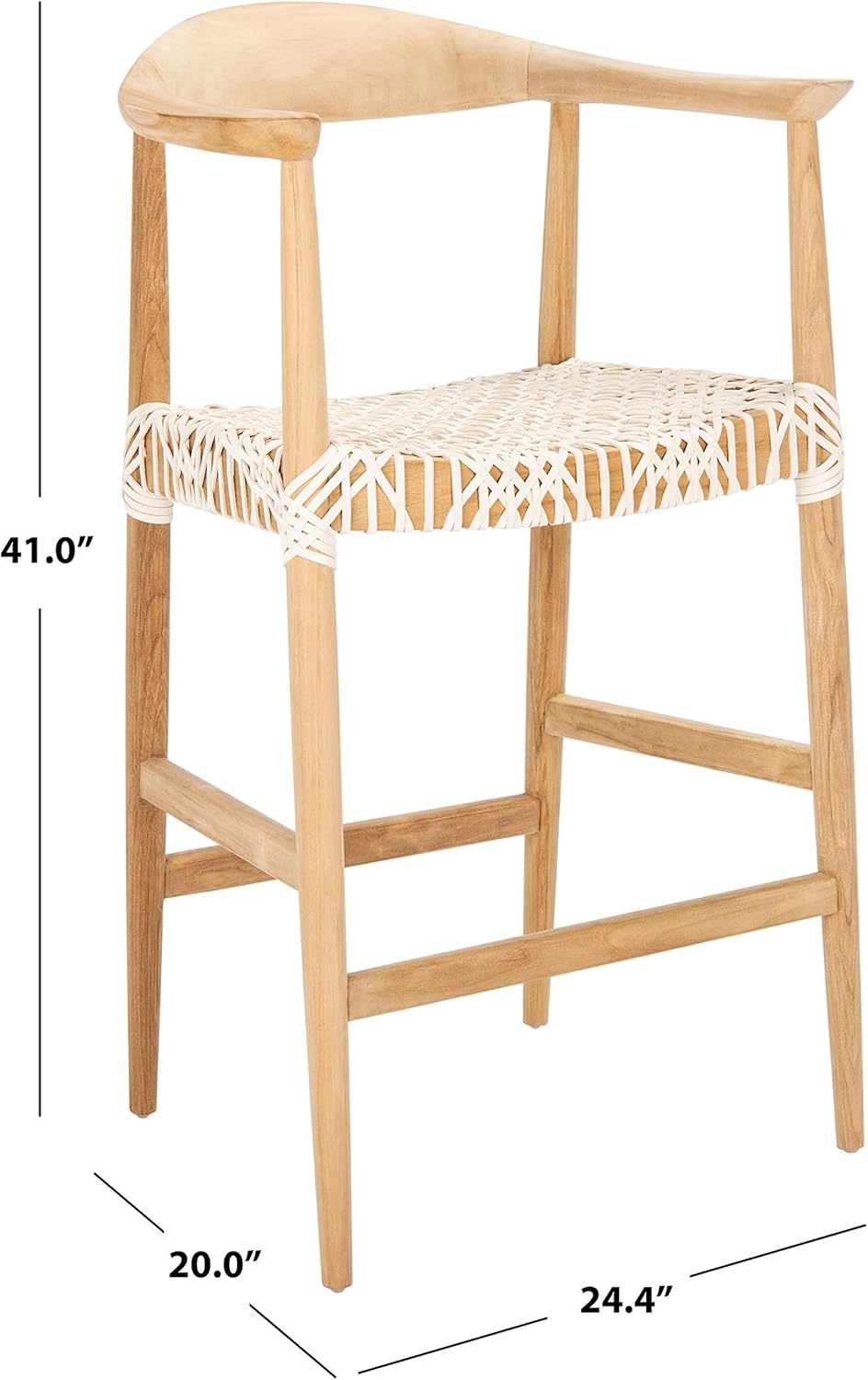 image:imageSAFAVIEH Home Collection Bandelier Natural Teak and White Leather Counter Stool