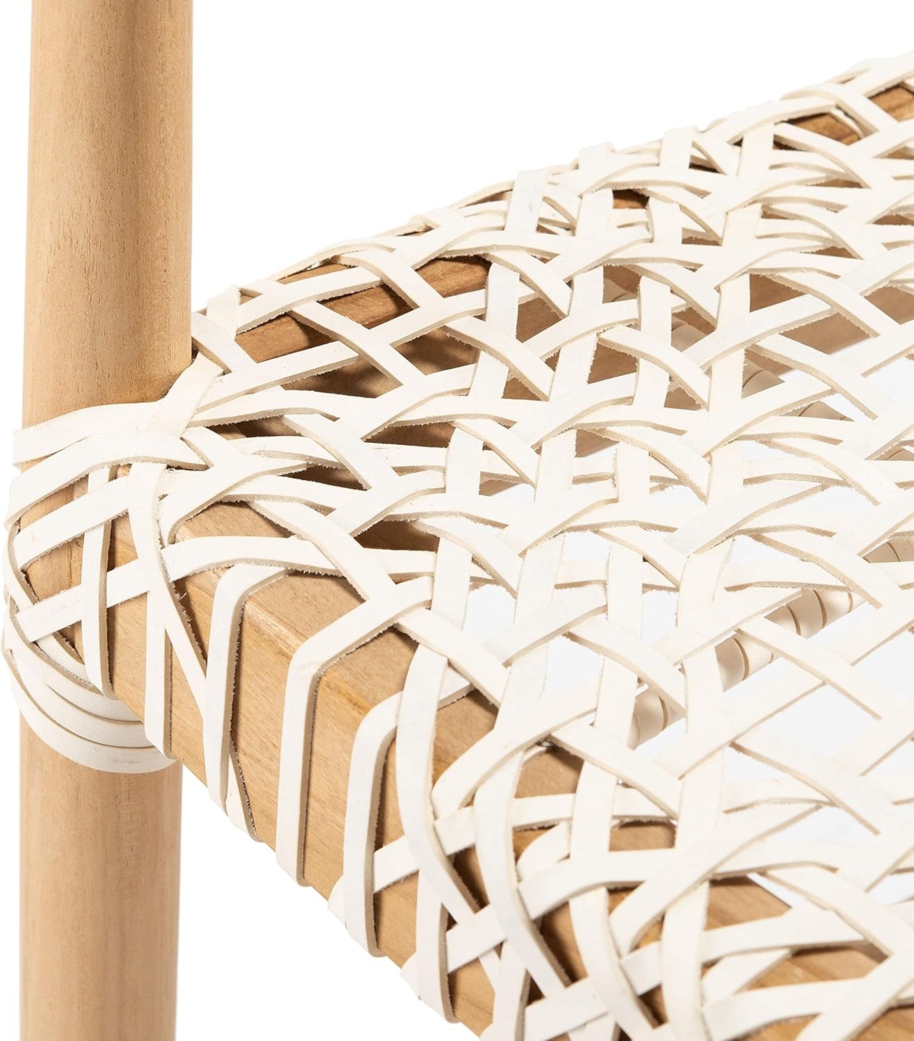 image:imageSAFAVIEH Home Collection Bandelier Natural Teak and White Leather Counter Stool