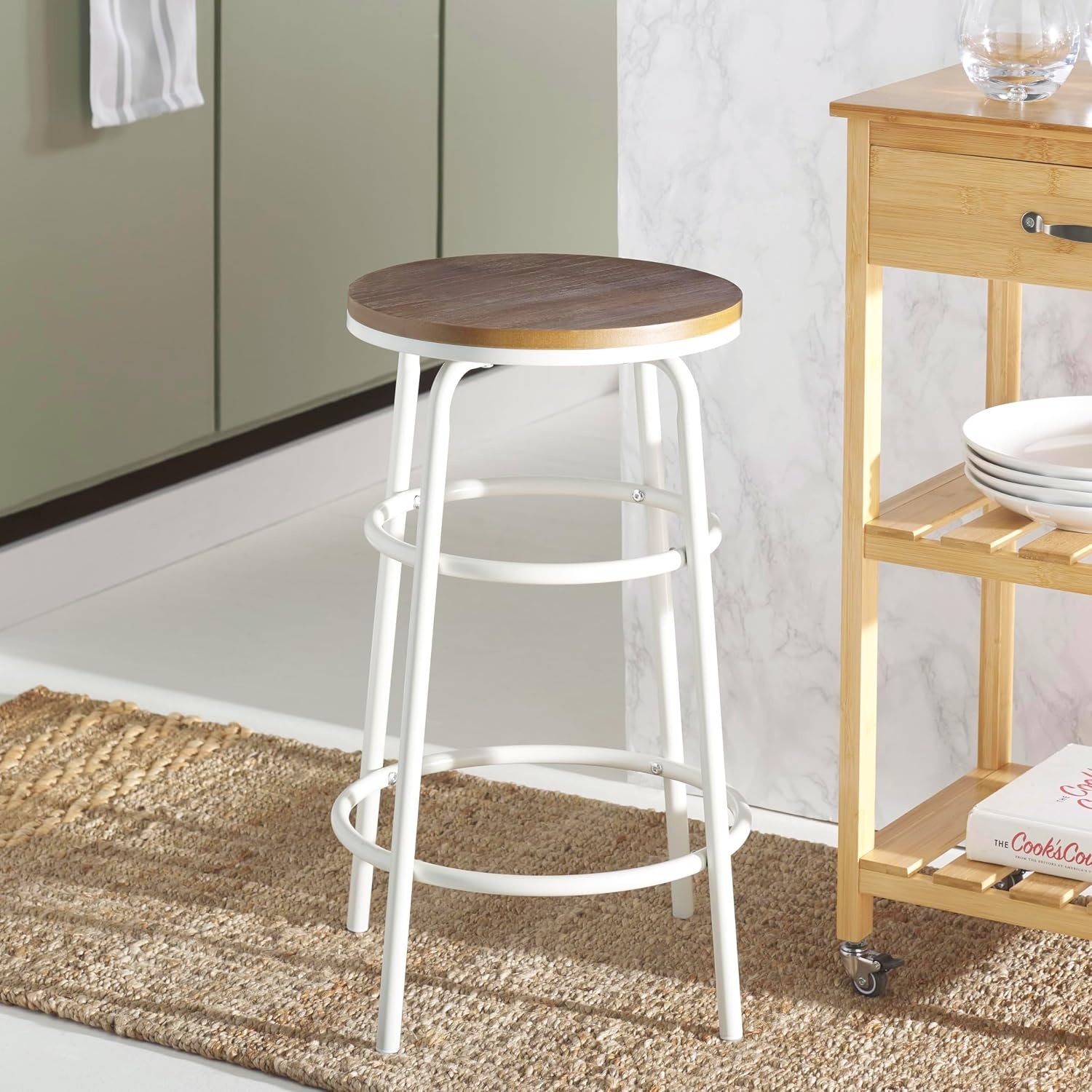 image:imageSAFAVIEH Home Collection Ford Natural BrownWhite 24inch Seat Height Counter Stool for Kitchen Island Breakfast Nook