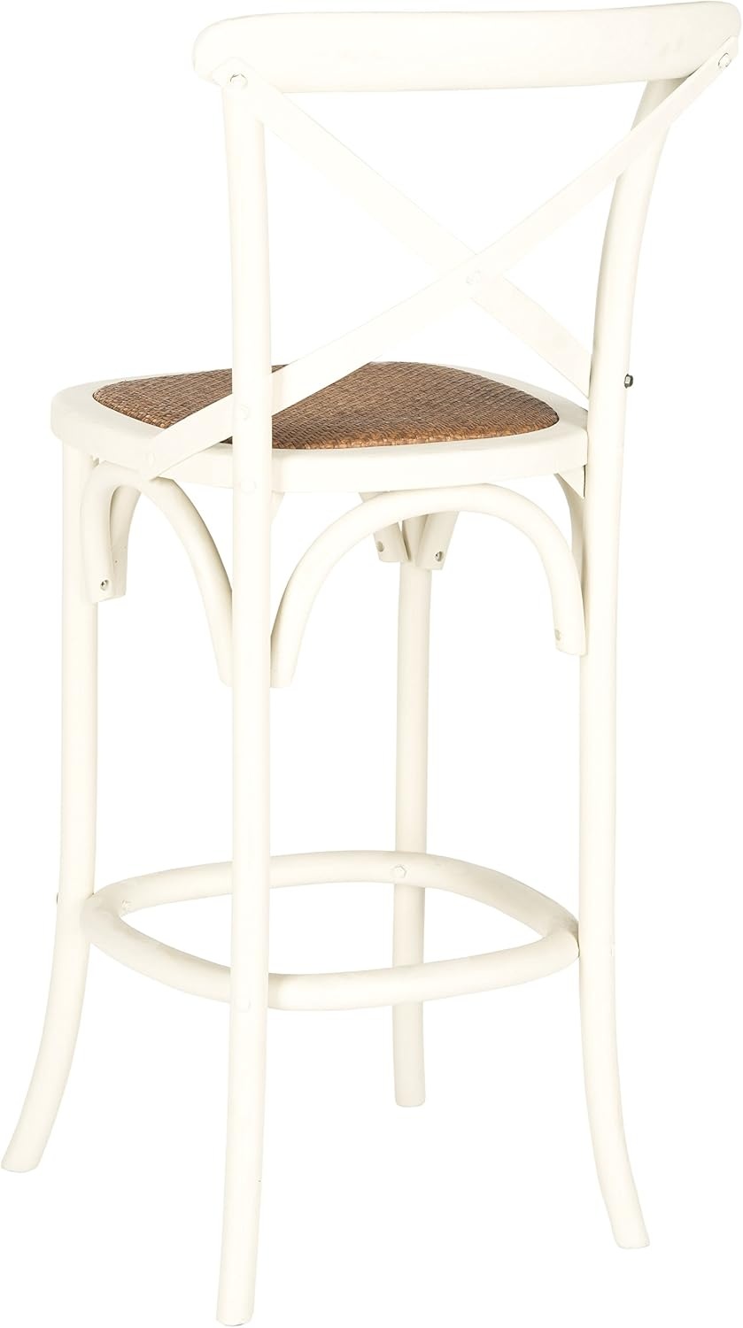 image:imageSAFAVIEH Home Collection Franklin Farmhouse Weathered Grey OakBrown Rattan XBack 30inch Kitchen Breakfast Nook Dining Pub Bar Stool Fully AssembledIvory