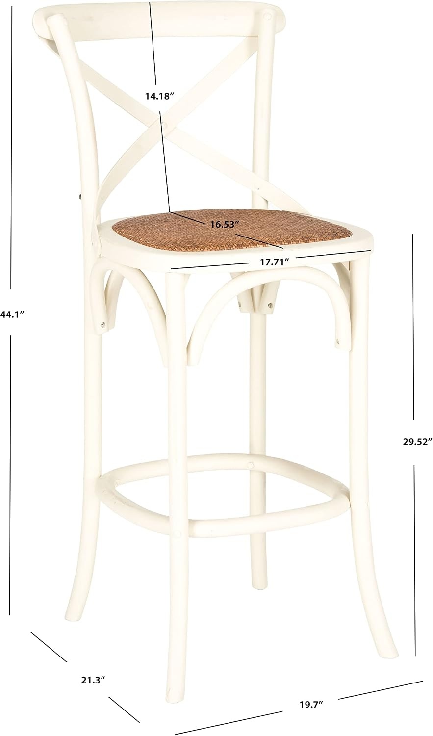 image:imageSAFAVIEH Home Collection Franklin Farmhouse Weathered Grey OakBrown Rattan XBack 30inch Kitchen Breakfast Nook Dining Pub Bar Stool Fully AssembledIvory