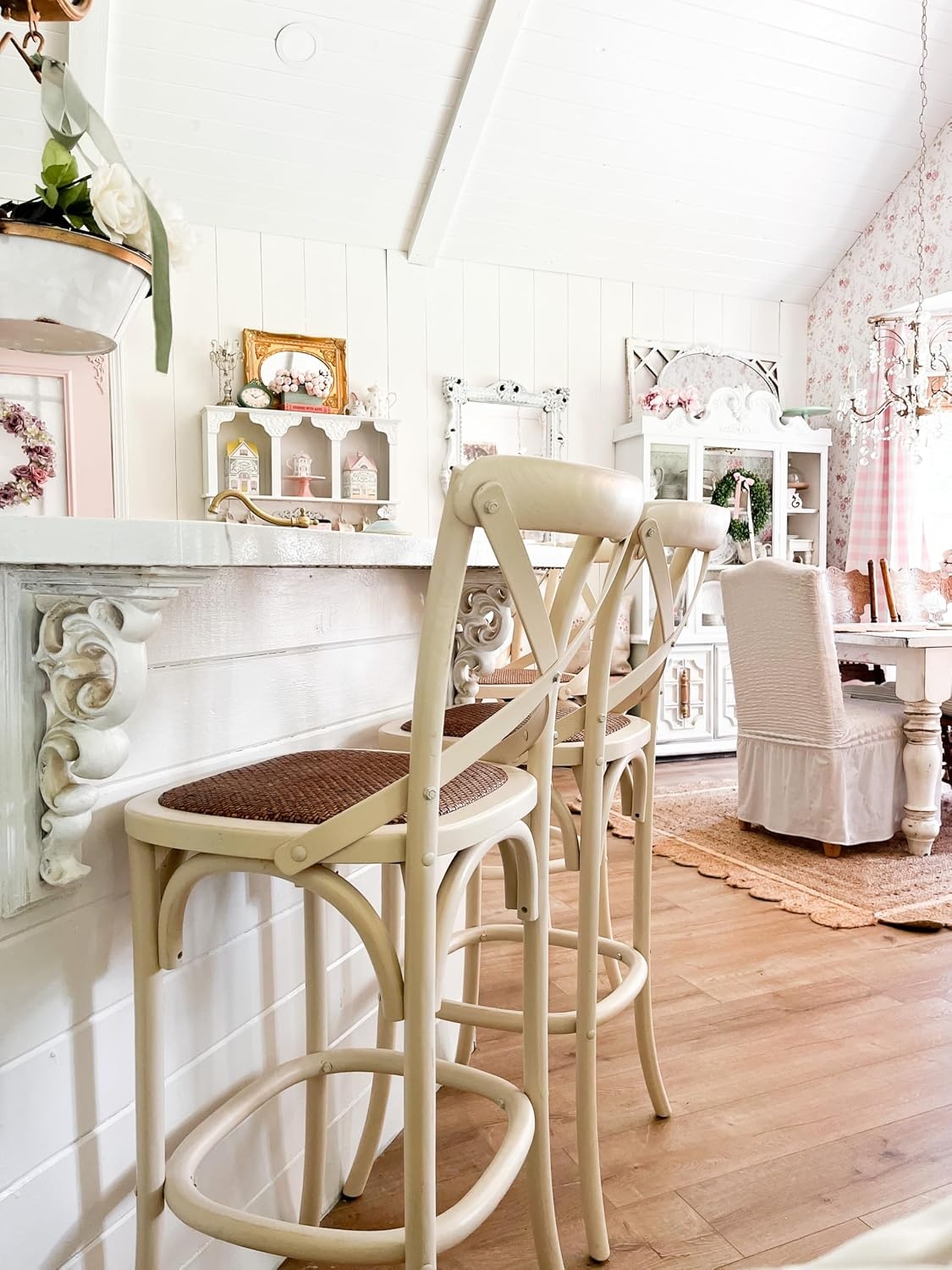 image:imageSAFAVIEH Home Collection Franklin Farmhouse Weathered Grey OakBrown Rattan XBack 30inch Kitchen Breakfast Nook Dining Pub Bar Stool Fully AssembledIvory