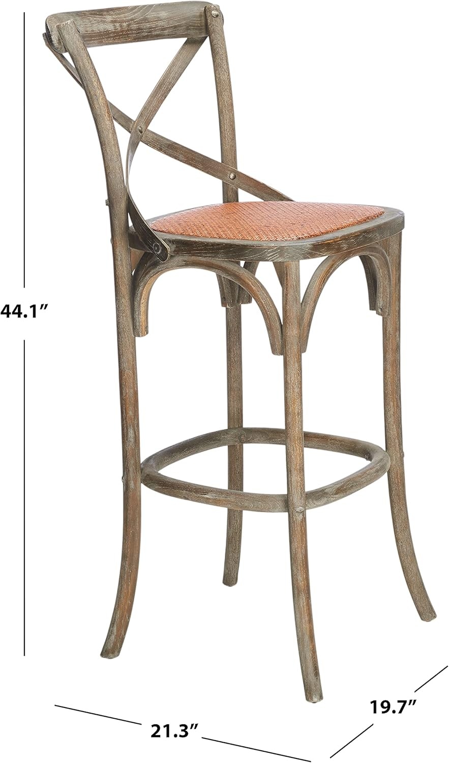 image:imageSAFAVIEH Home Collection Franklin Farmhouse Weathered Grey OakBrown Rattan XBack 30inch Kitchen Breakfast Nook Dining Pub Bar Stool Fully AssembledWeatheredGrey
