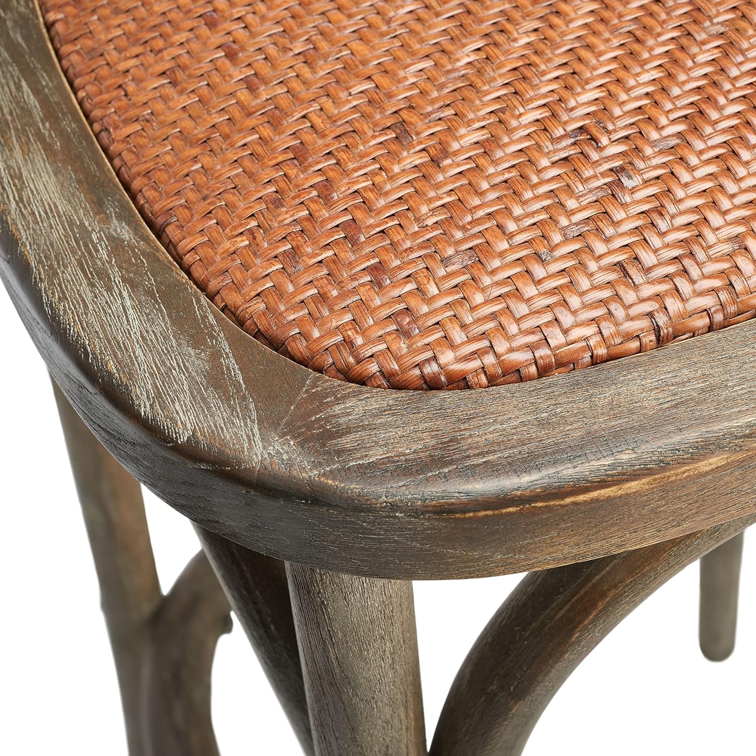 image:imageSAFAVIEH Home Collection Franklin Farmhouse Weathered Grey OakBrown Rattan XBack 30inch Kitchen Breakfast Nook Dining Pub Bar Stool Fully AssembledWeatheredGrey