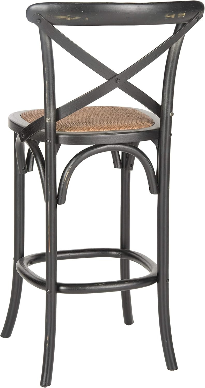 image:imageSAFAVIEH Home Collection Franklin Farmhouse Weathered Grey OakBrown Rattan XBack 30inch Kitchen Breakfast Nook Dining Pub Bar Stool Fully Assembledbrown