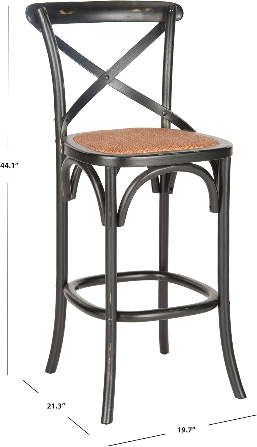image:imageSAFAVIEH Home Collection Franklin Farmhouse Weathered Grey OakBrown Rattan XBack 30inch Kitchen Breakfast Nook Dining Pub Bar Stool Fully Assembledbrown