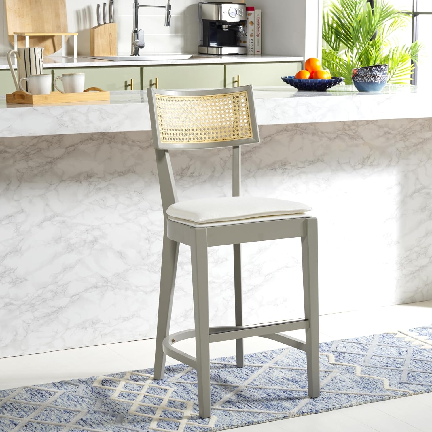 image:imageSAFAVIEH Home Collection Galway NavyNatural 27inch Seat Height Counter Stool for Kitchen Island Breakfast NookGreyNatural