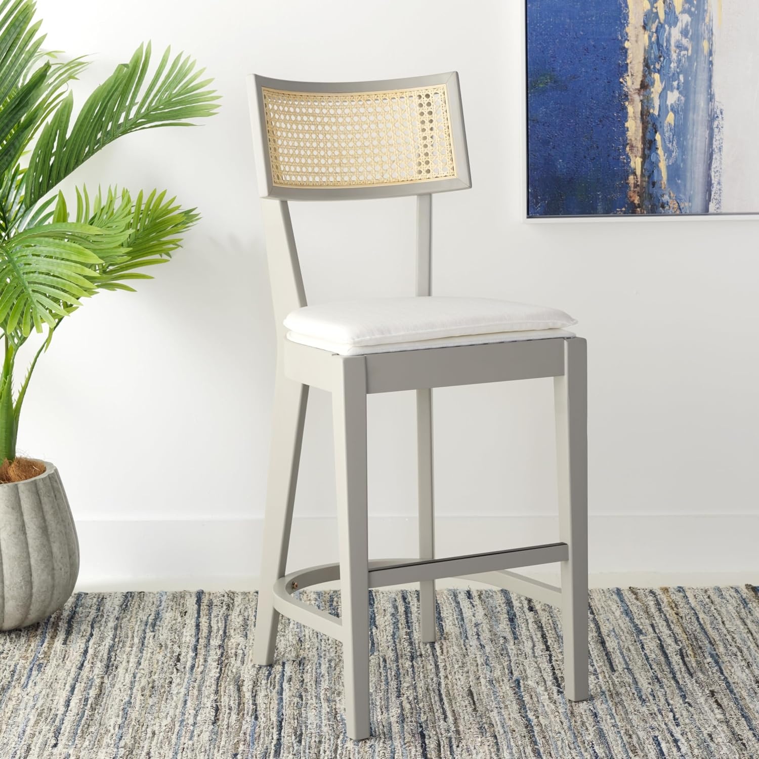 image:imageSAFAVIEH Home Collection Galway NavyNatural 27inch Seat Height Counter Stool for Kitchen Island Breakfast NookGreyNatural