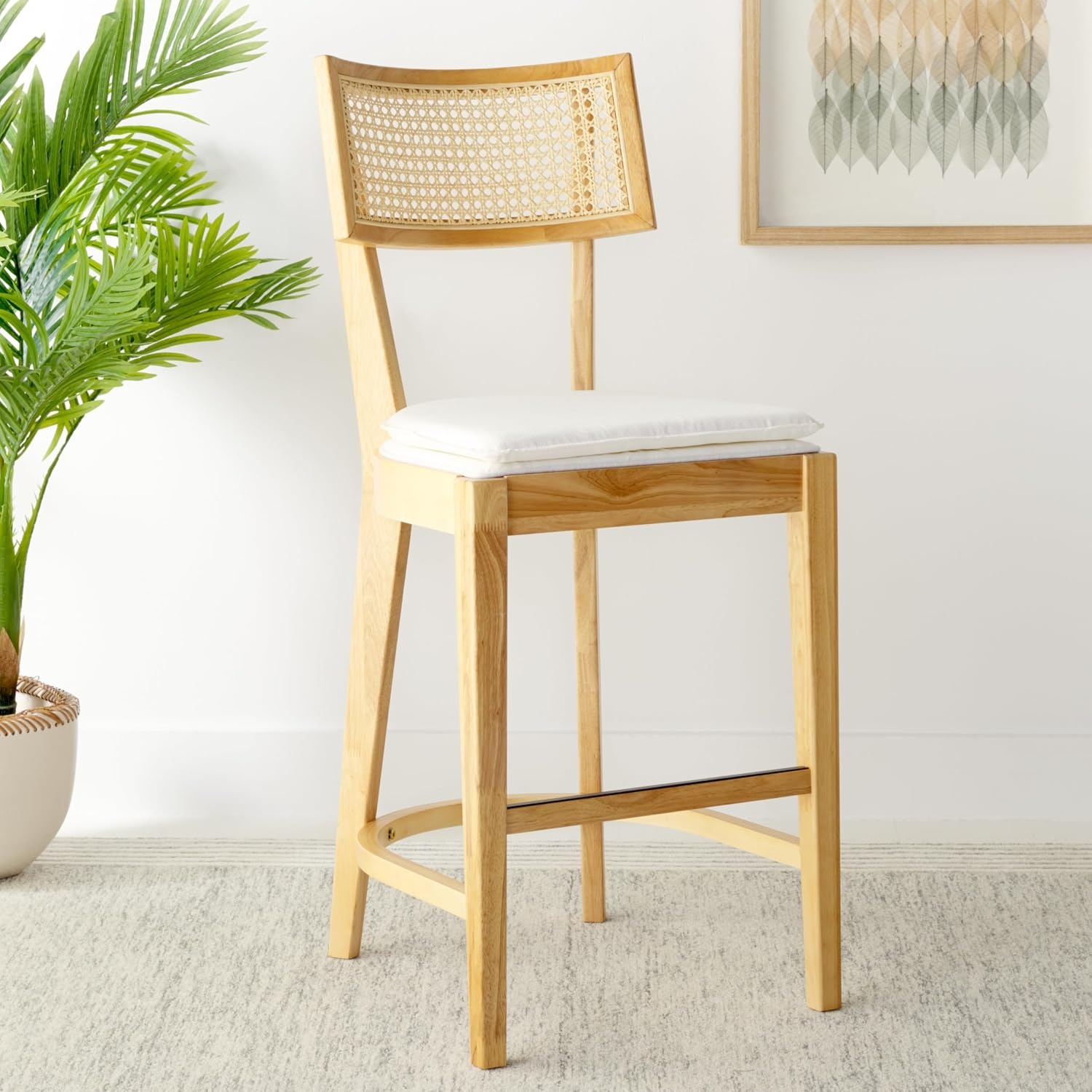 image:imageSAFAVIEH Home Collection Galway NavyNatural 27inch Seat Height Counter Stool for Kitchen Island Breakfast NookNatural