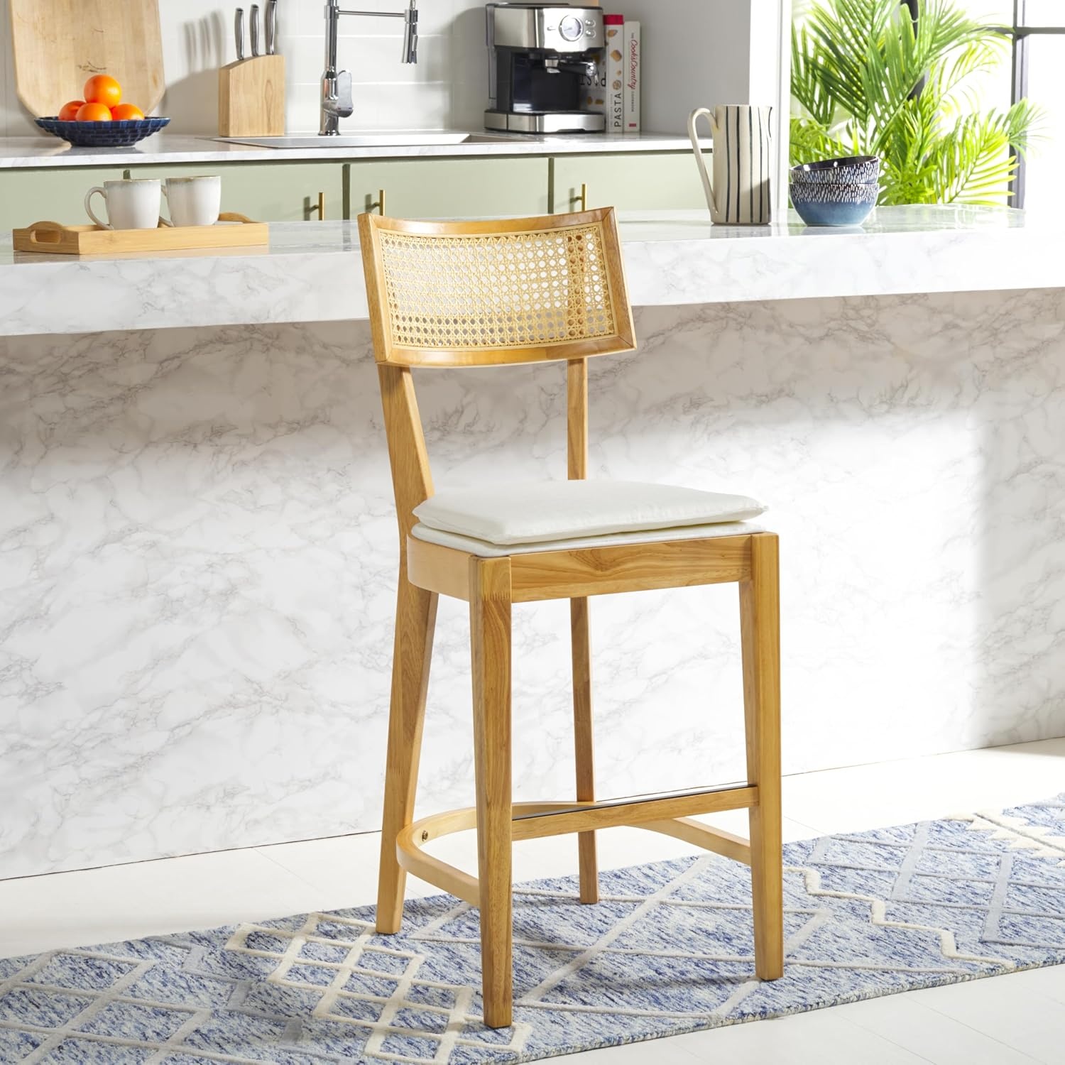 image:imageSAFAVIEH Home Collection Galway NavyNatural 27inch Seat Height Counter Stool for Kitchen Island Breakfast NookNatural