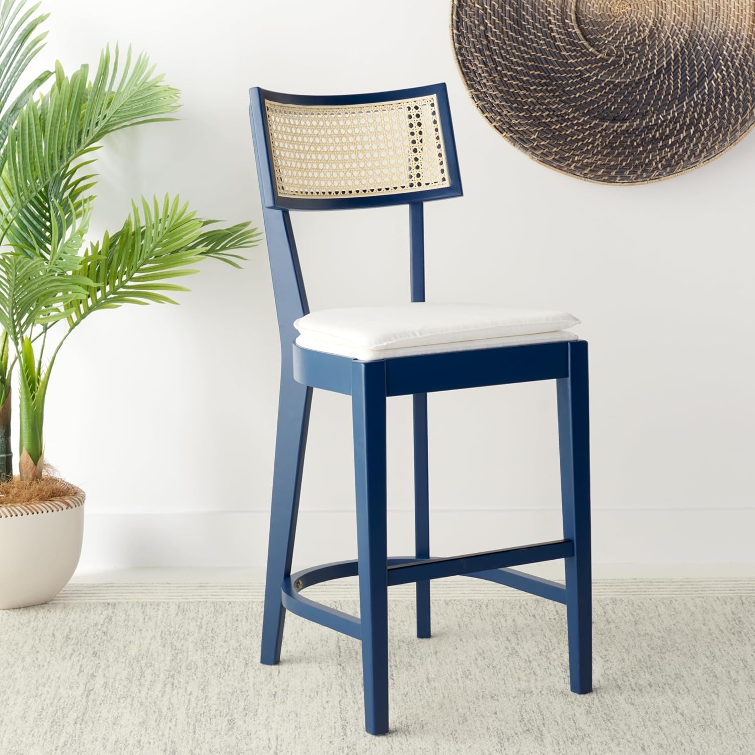 image:imageSAFAVIEH Home Collection Galway NavyNatural 27inch Seat Height Counter Stool for Kitchen Island Breakfast NookNavyNatural