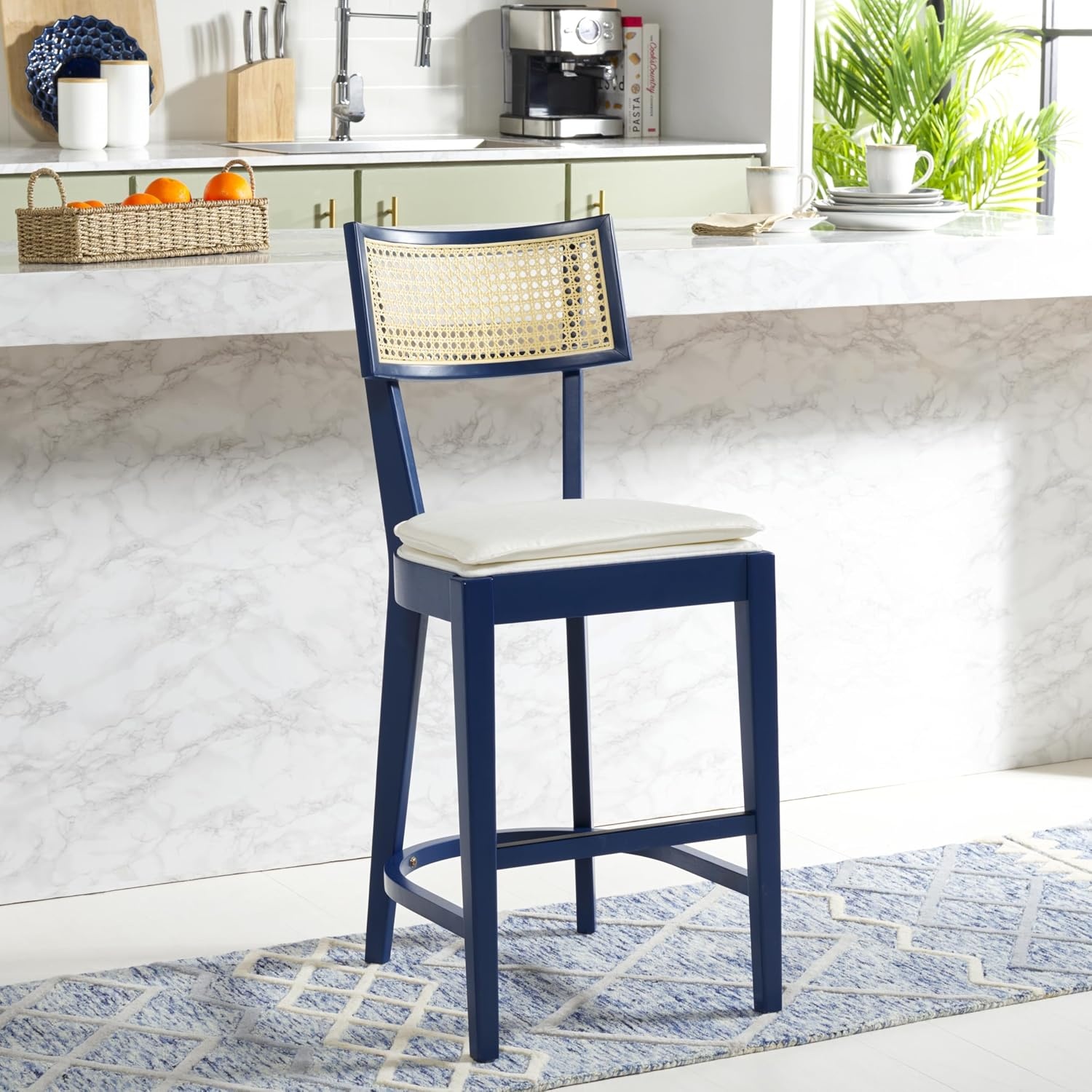 image:imageSAFAVIEH Home Collection Galway NavyNatural 27inch Seat Height Counter Stool for Kitchen Island Breakfast NookNavyNatural