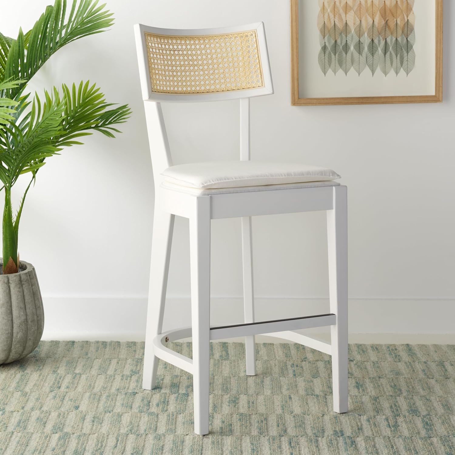 image:imageSAFAVIEH Home Collection Galway NavyNatural 27inch Seat Height Counter Stool for Kitchen Island Breakfast NookWhiteNatural