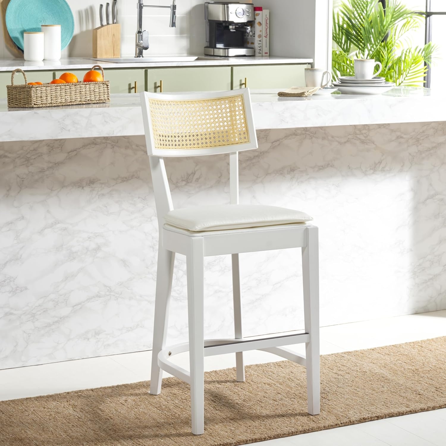 image:imageSAFAVIEH Home Collection Galway NavyNatural 27inch Seat Height Counter Stool for Kitchen Island Breakfast NookWhiteNatural