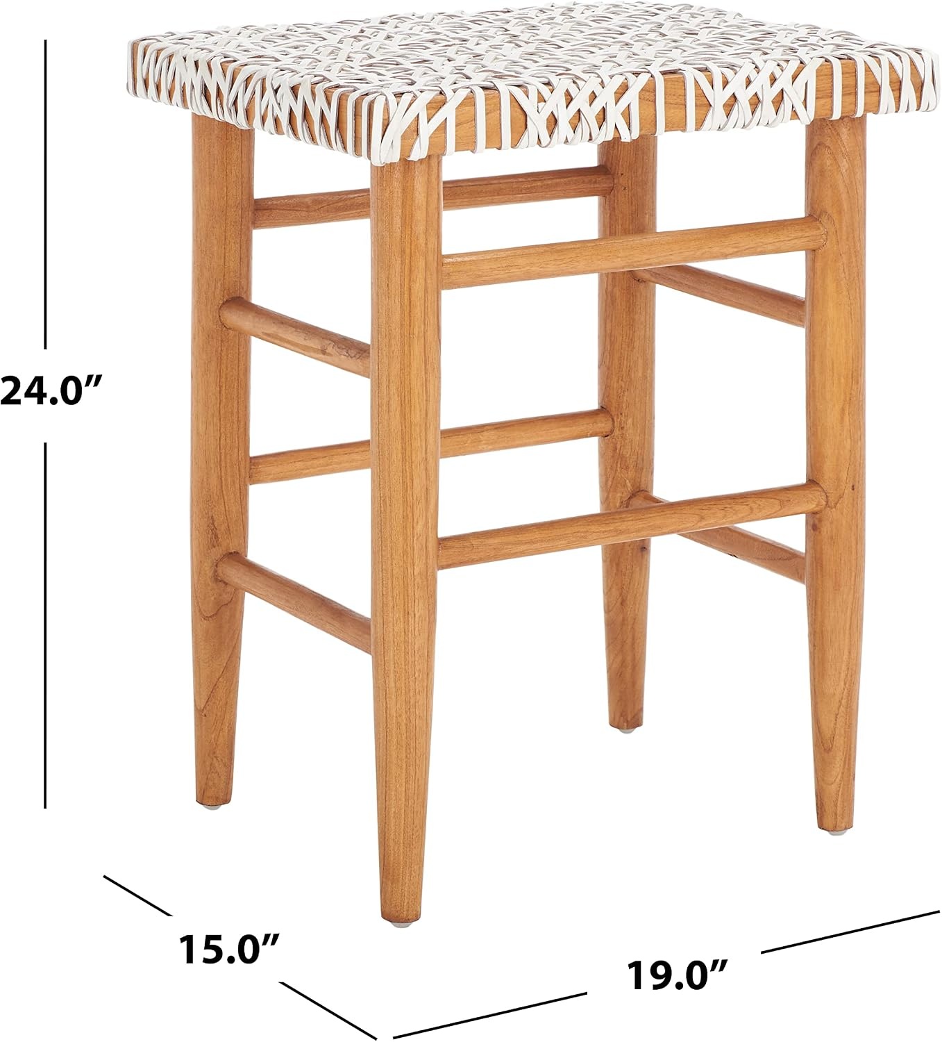 image:imageSAFAVIEH Home Collection Kaleo Natural Solid WoodWhite Woven Leather 24inch Seat Height Counter Stool Fully AssembledWhiteNatural