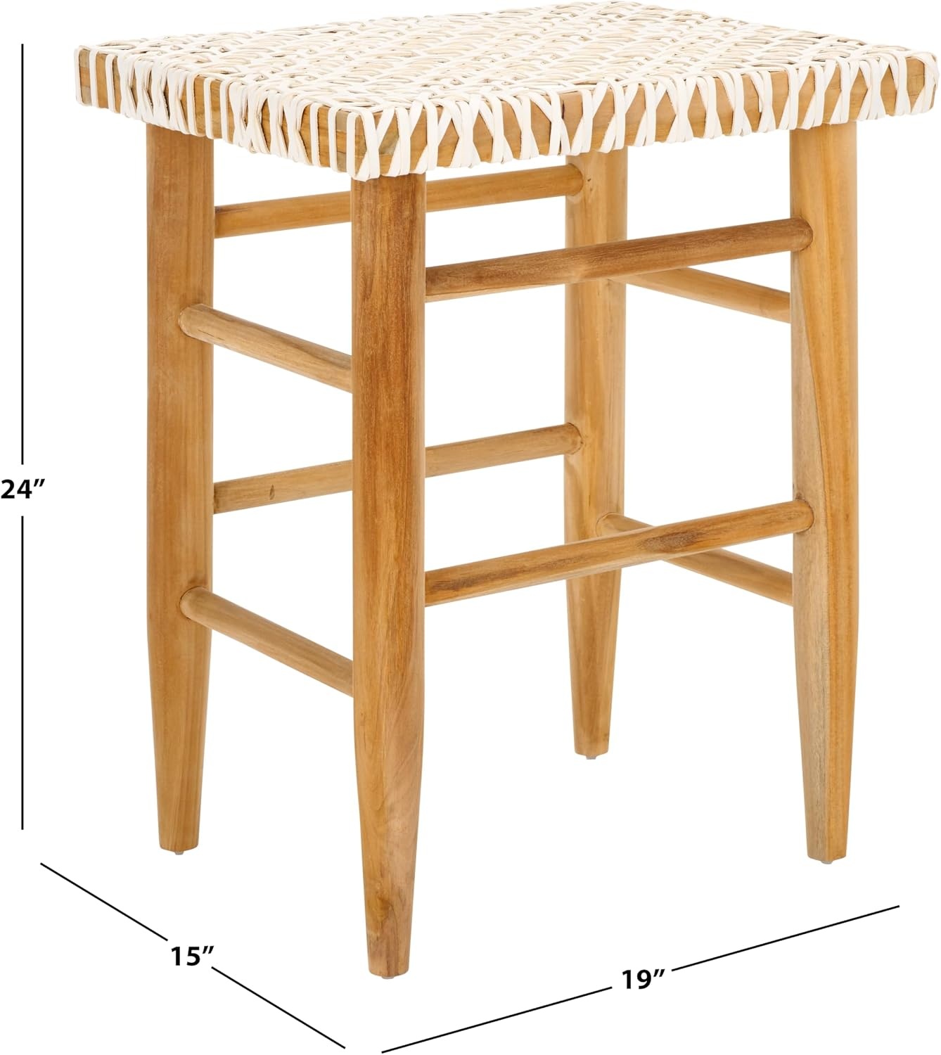image:imageSAFAVIEH Home Collection Kaleo Natural Solid WoodWhite Woven Leather 24inch Seat Height Counter Stool Fully AssembledWhiteNatural Teak