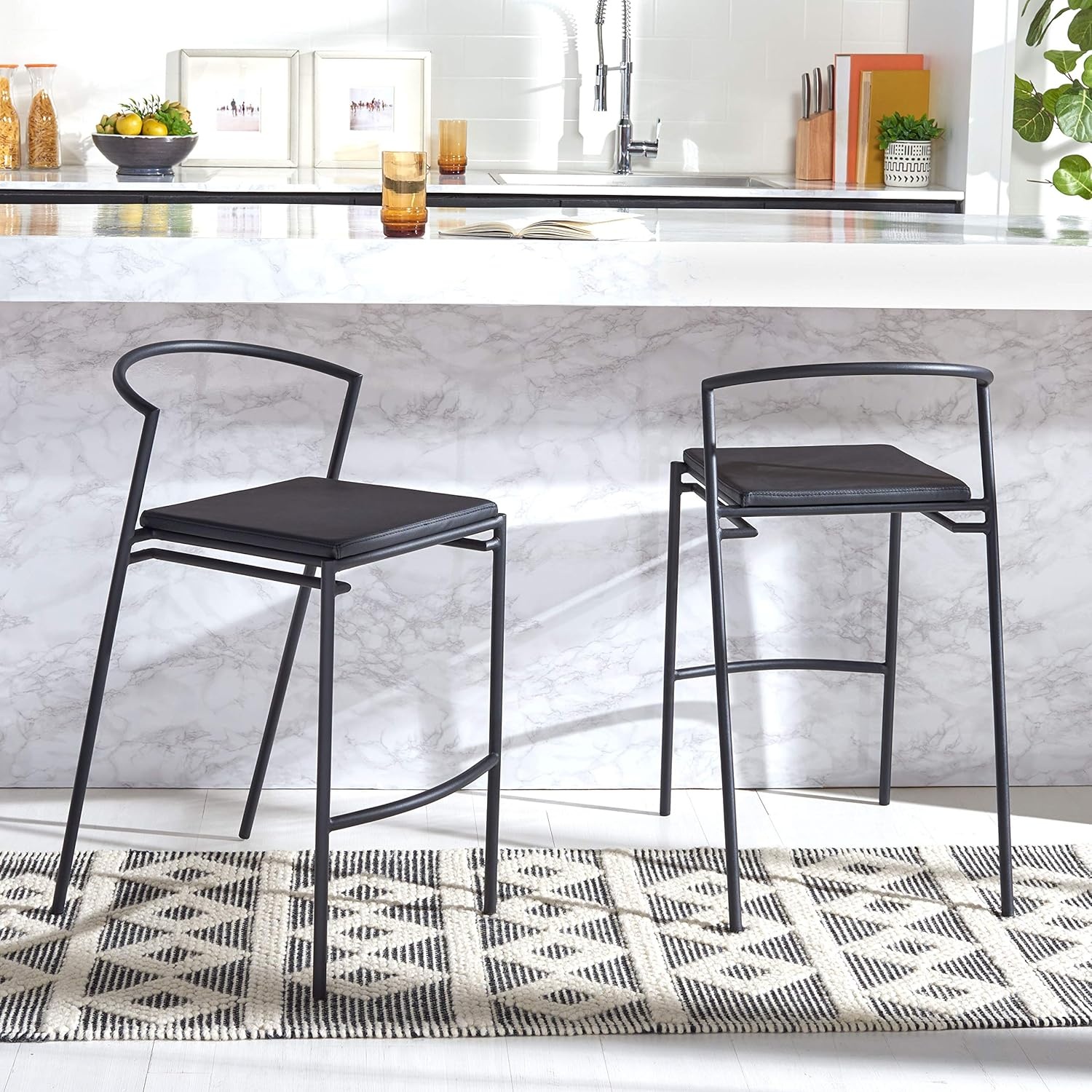 image:imageSAFAVIEH Home Collection Knightley White Faux LeatherBlack 26inch Counter Stool Set of 2Black