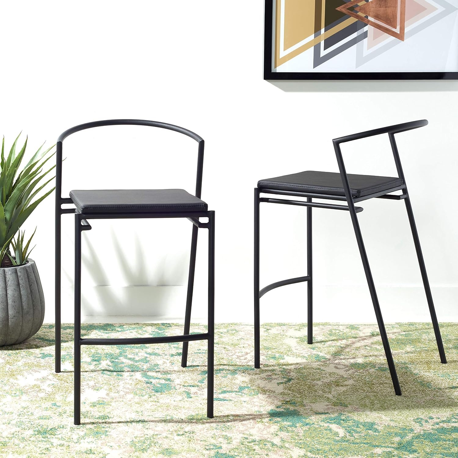 image:imageSAFAVIEH Home Collection Knightley White Faux LeatherBlack 26inch Counter Stool Set of 2Black