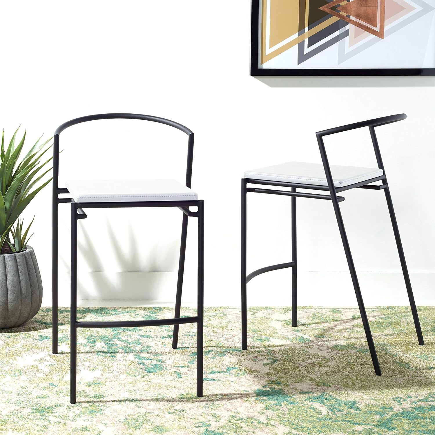 image:imageSAFAVIEH Home Collection Knightley White Faux LeatherBlack 26inch Counter Stool Set of 2White Black