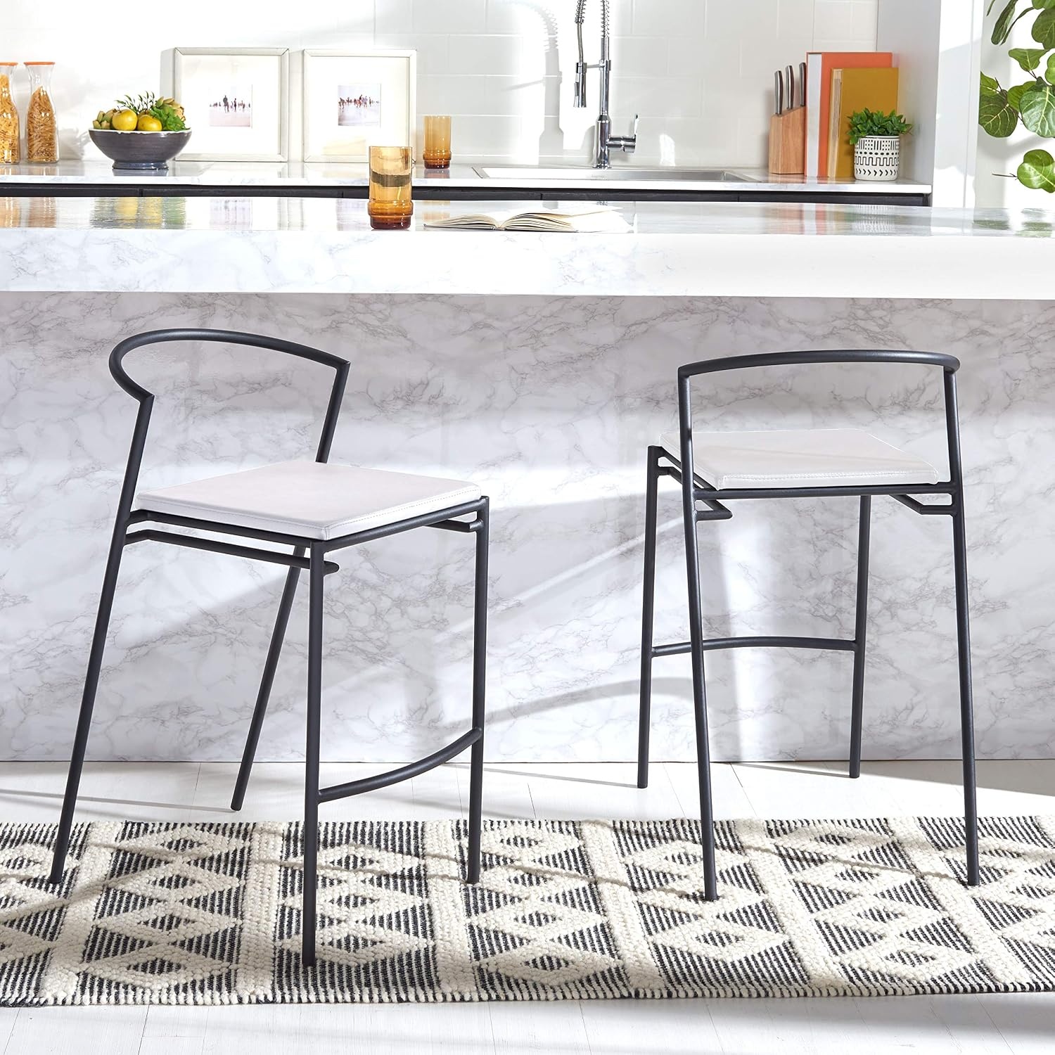 image:imageSAFAVIEH Home Collection Knightley White Faux LeatherBlack 26inch Counter Stool Set of 2White Black