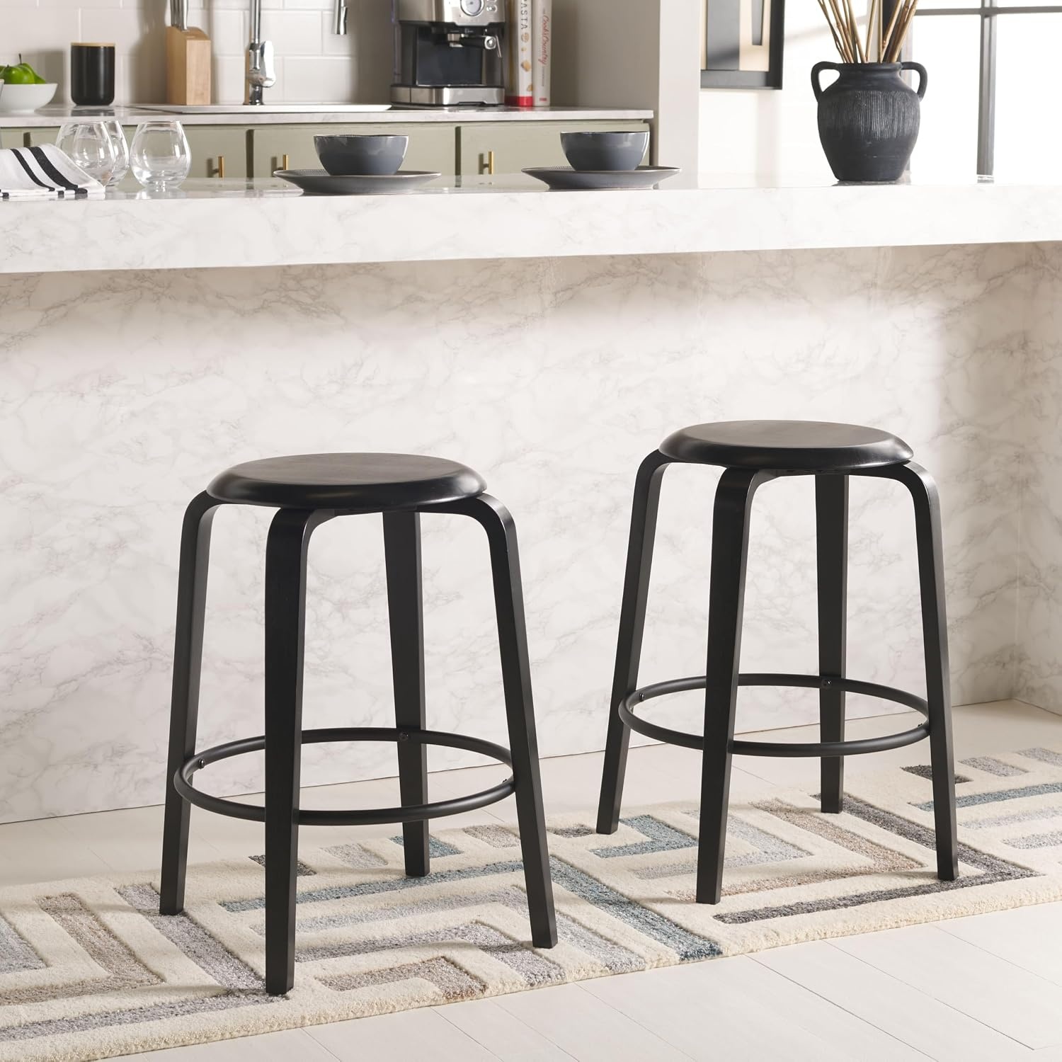 image:imageSAFAVIEH Home Collection Luella Black 26inch Seat Height Backless Counter Stool Set of 2BlackBlack
