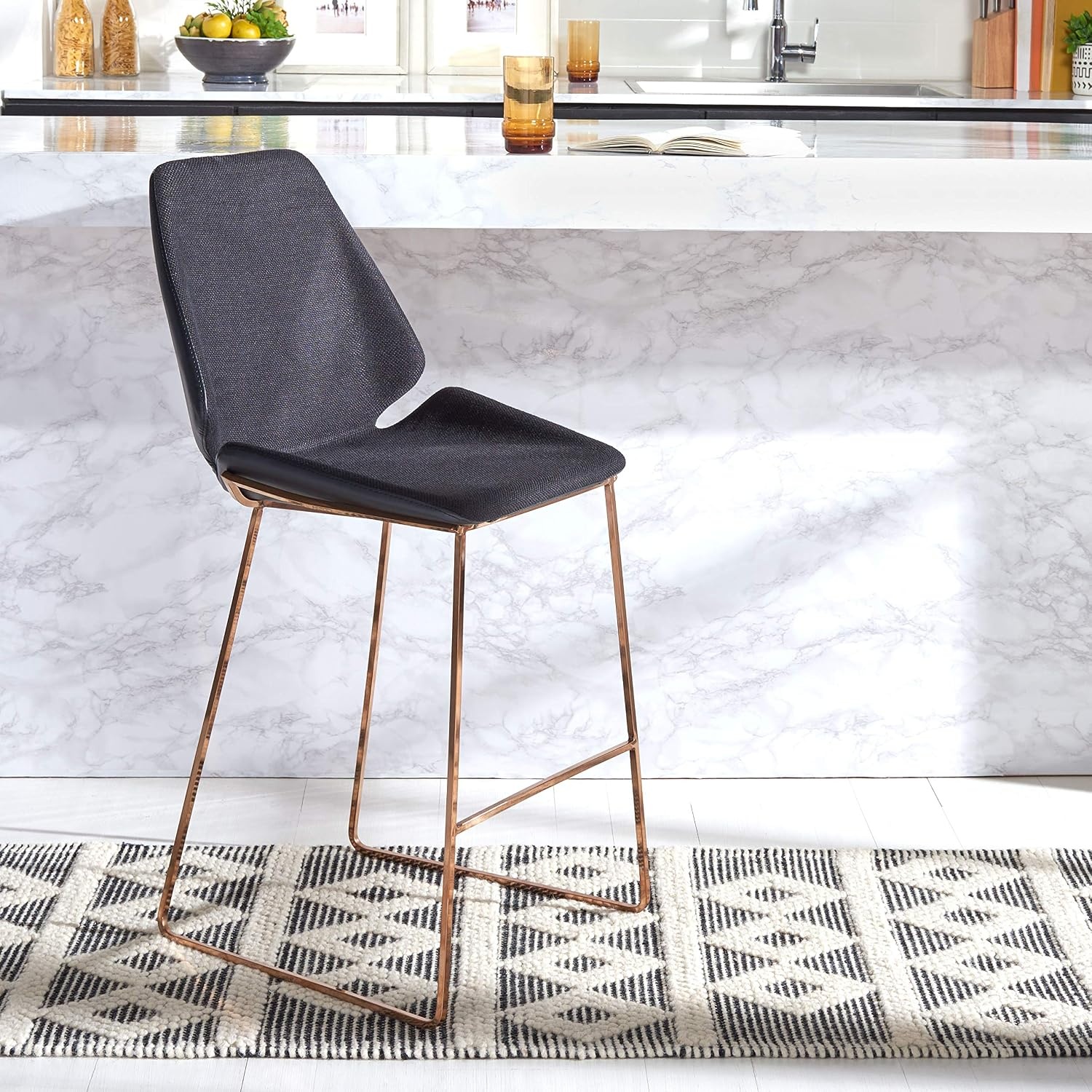image:imageSAFAVIEH Home Collection Masami Grey Faux LeatherGold 26inch Counter StoolBlack Gold