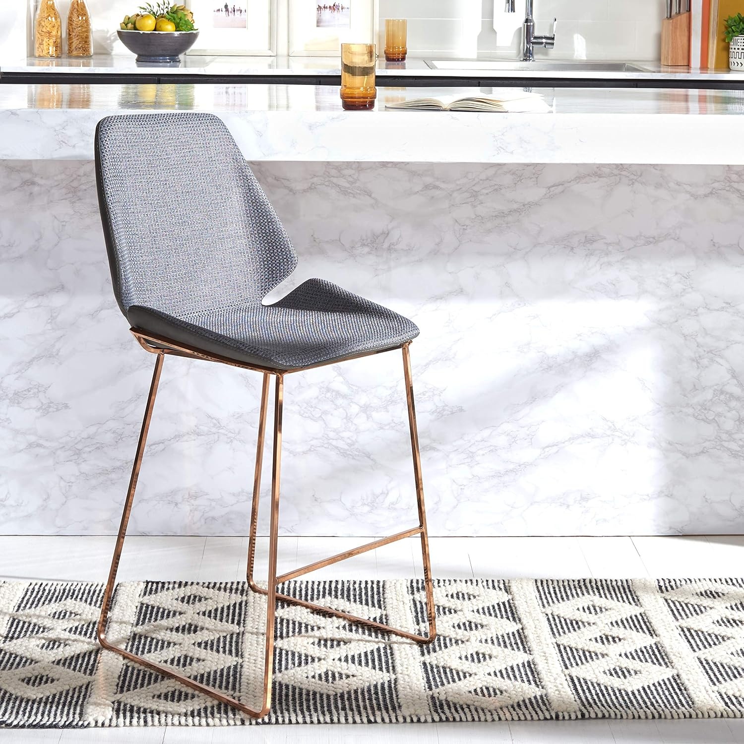 image:imageSAFAVIEH Home Collection Masami Grey Faux LeatherGold 26inch Counter StoolGrey Gold