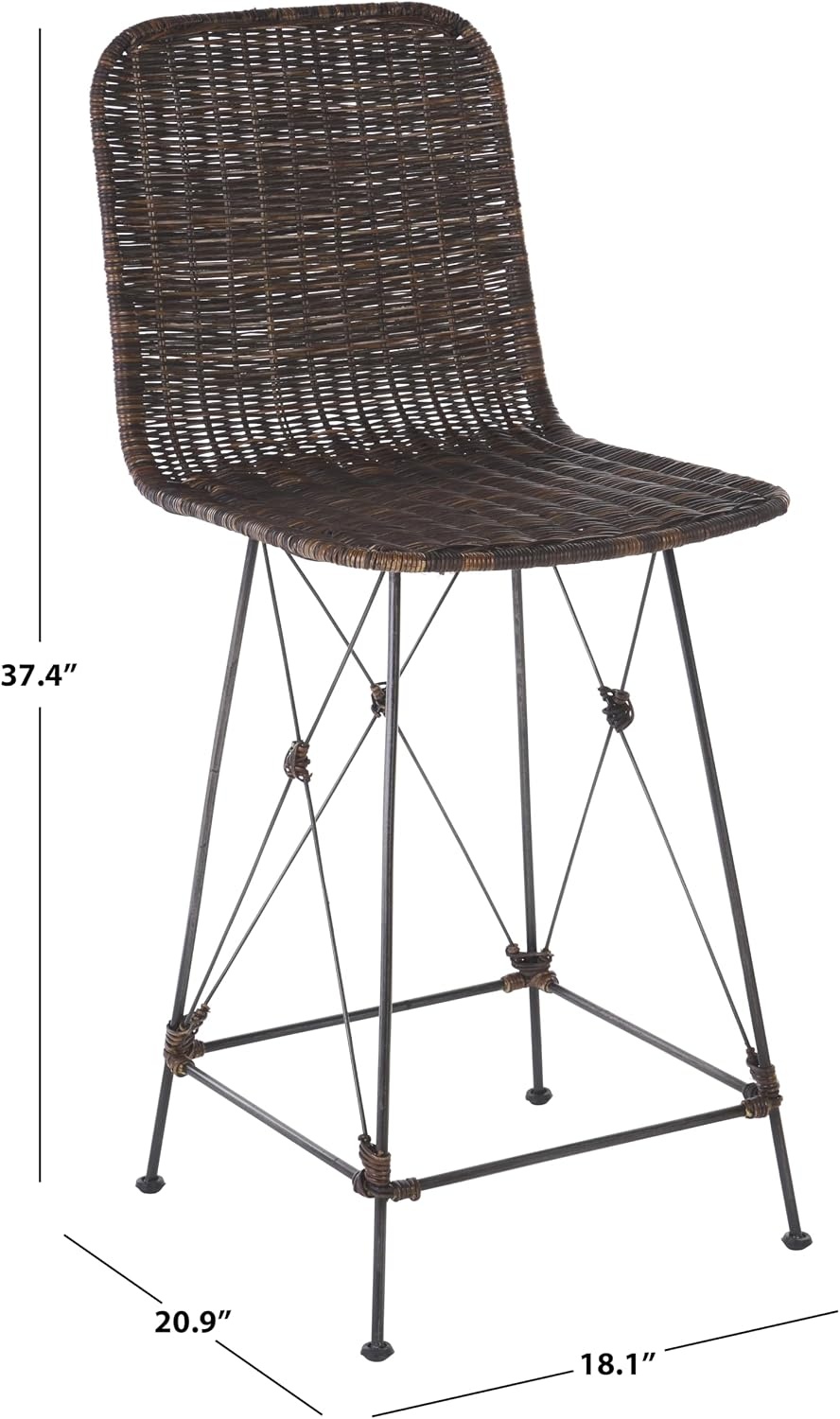 image:imageSAFAVIEH Home Collection Minerva Dark Brown RattanBlack Counter Stool Set of 2Dark BrownBlack