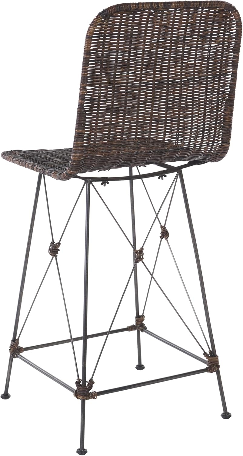 image:imageSAFAVIEH Home Collection Minerva Dark Brown RattanBlack Counter Stool Set of 2Dark BrownBlack