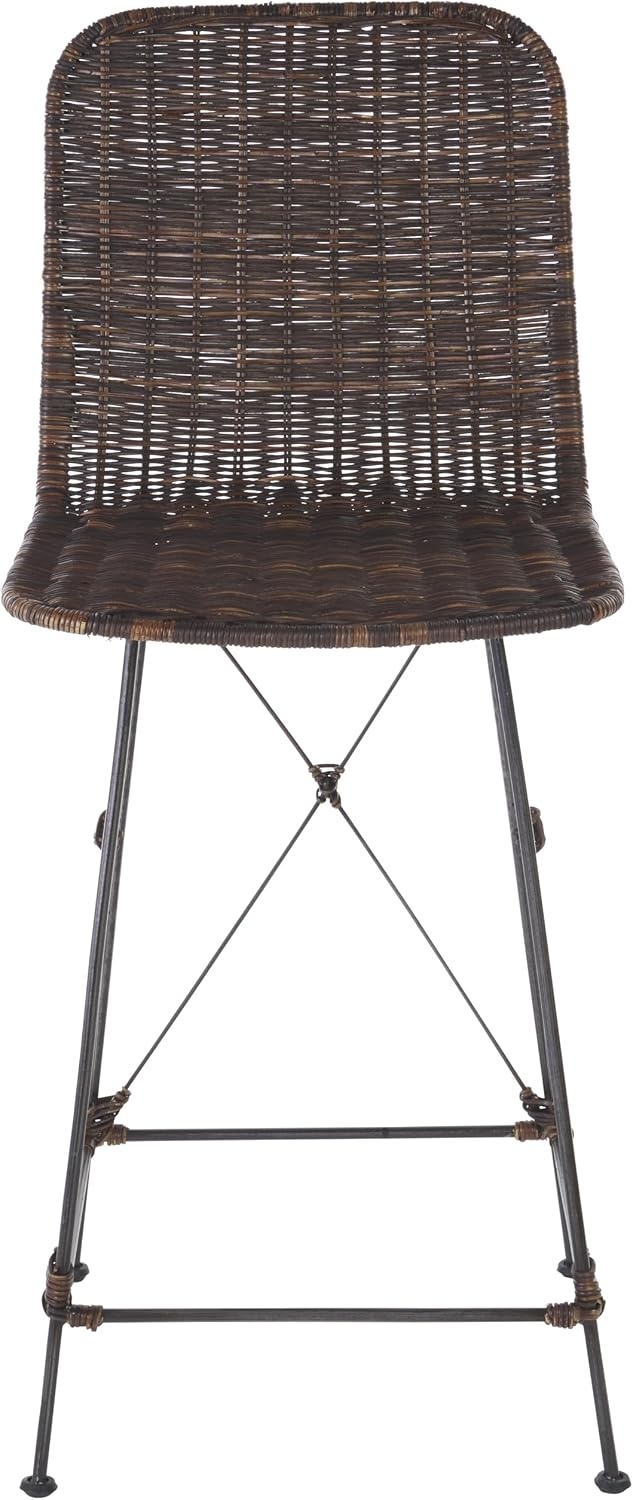 image:imageSAFAVIEH Home Collection Minerva Dark Brown RattanBlack Counter Stool Set of 2Dark BrownBlack