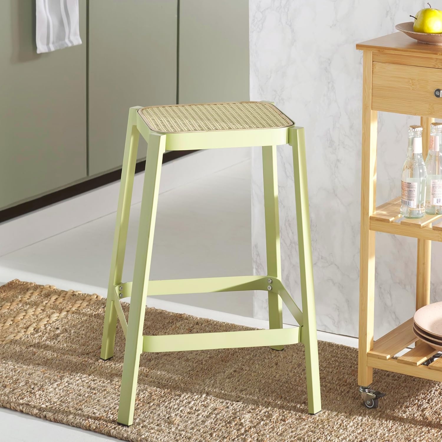 image:imageSAFAVIEH Home Collection Palmyra GreenNatural 24inch Seat Height Counter Stool for Kitchen Island Breakfast Nook