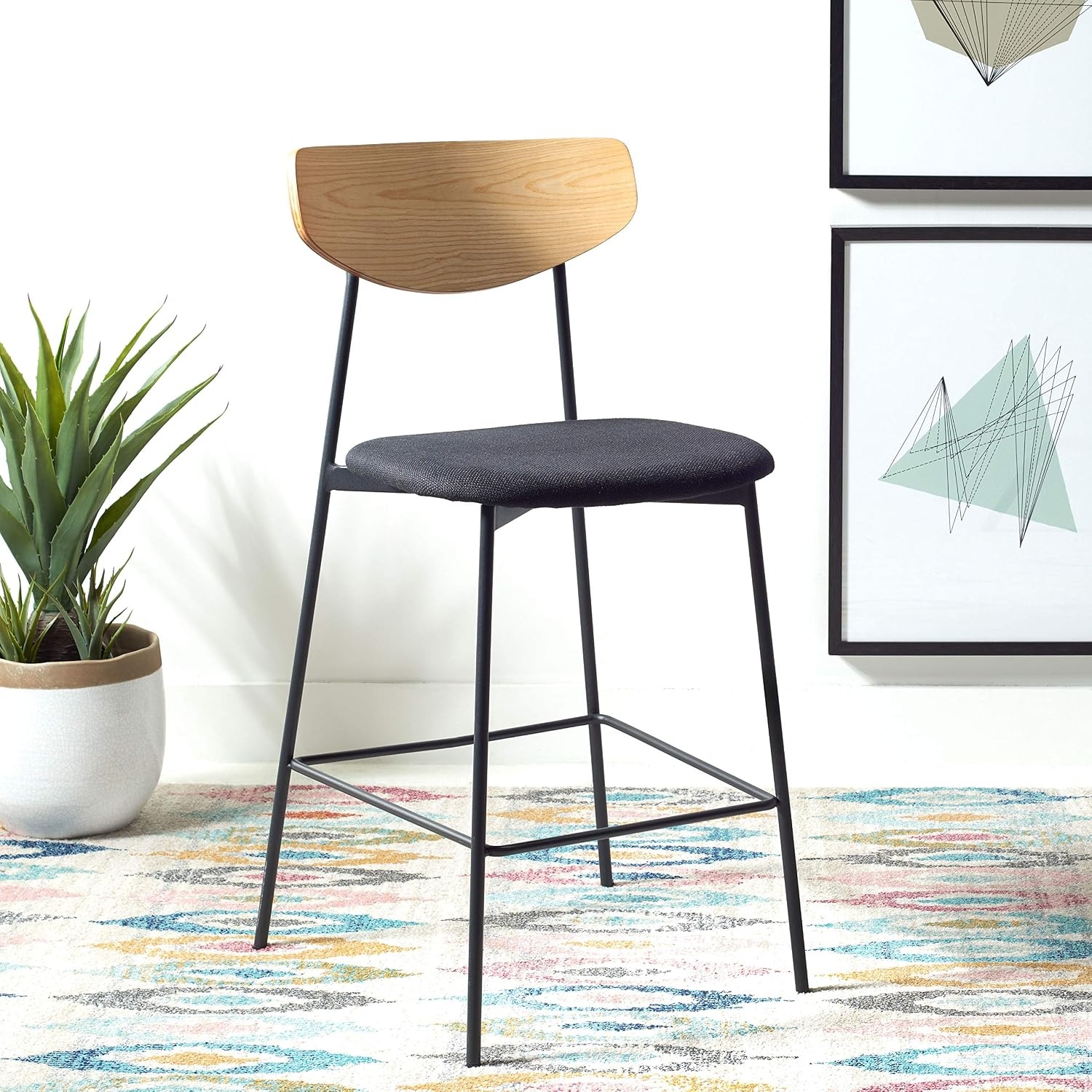 image:imageSAFAVIEH Home Collection Ryker WalnutGrey 26inch Kitchen Island Breakfast Nook Counter Stool Fully AssembledOakBlack