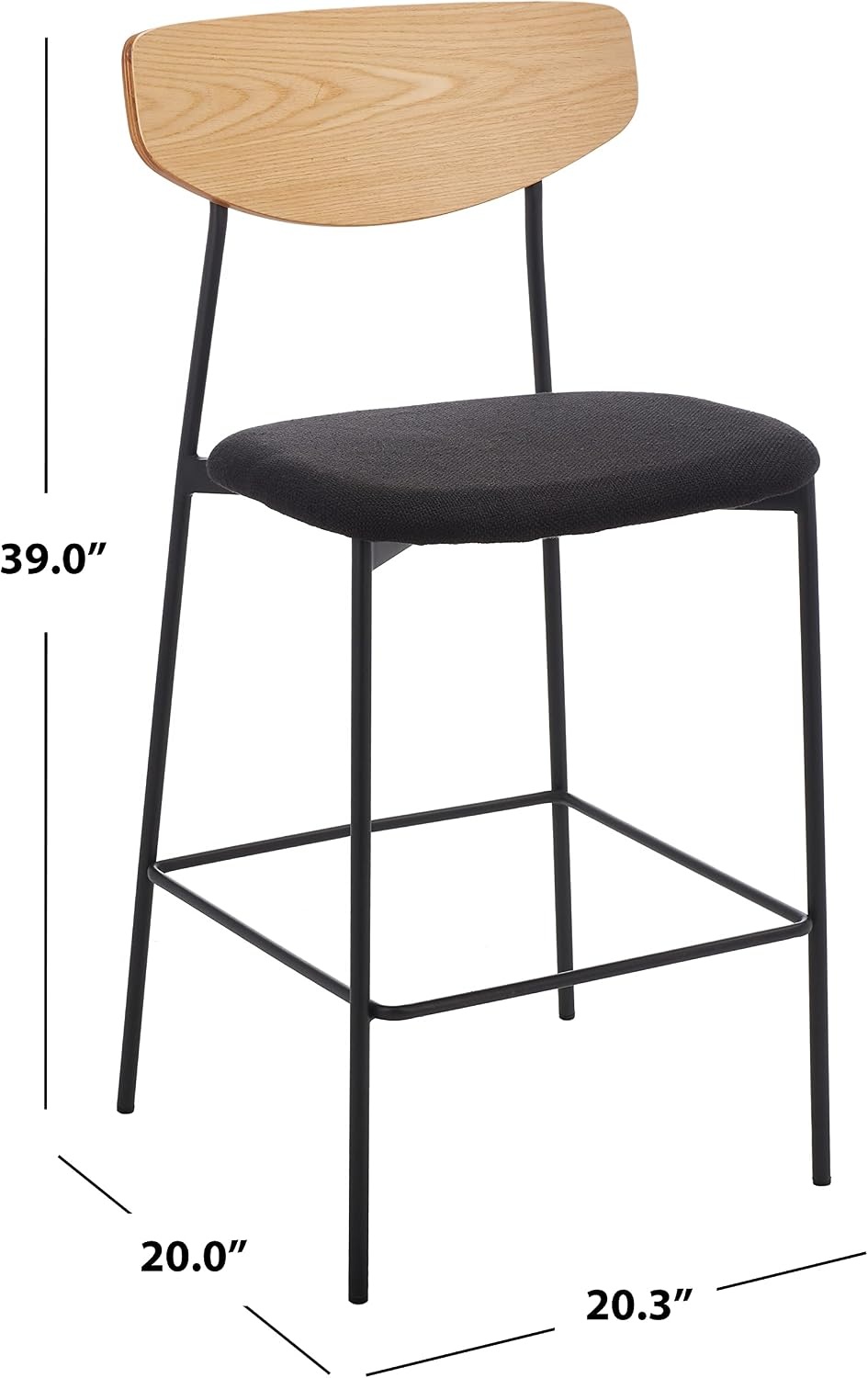 image:imageSAFAVIEH Home Collection Ryker WalnutGrey 26inch Kitchen Island Breakfast Nook Counter Stool Fully AssembledOakBlack