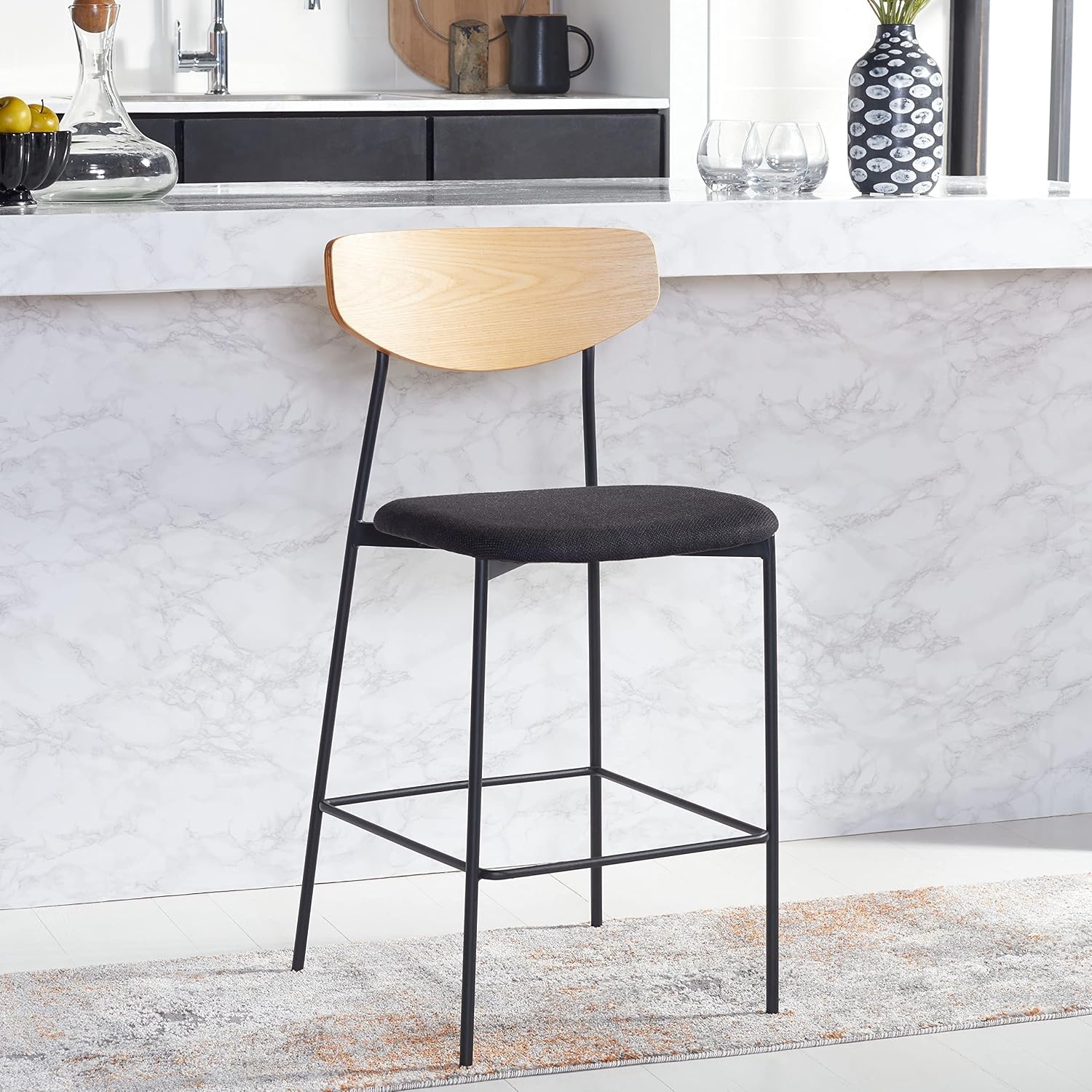 image:imageSAFAVIEH Home Collection Ryker WalnutGrey 26inch Kitchen Island Breakfast Nook Counter Stool Fully AssembledOakBlack