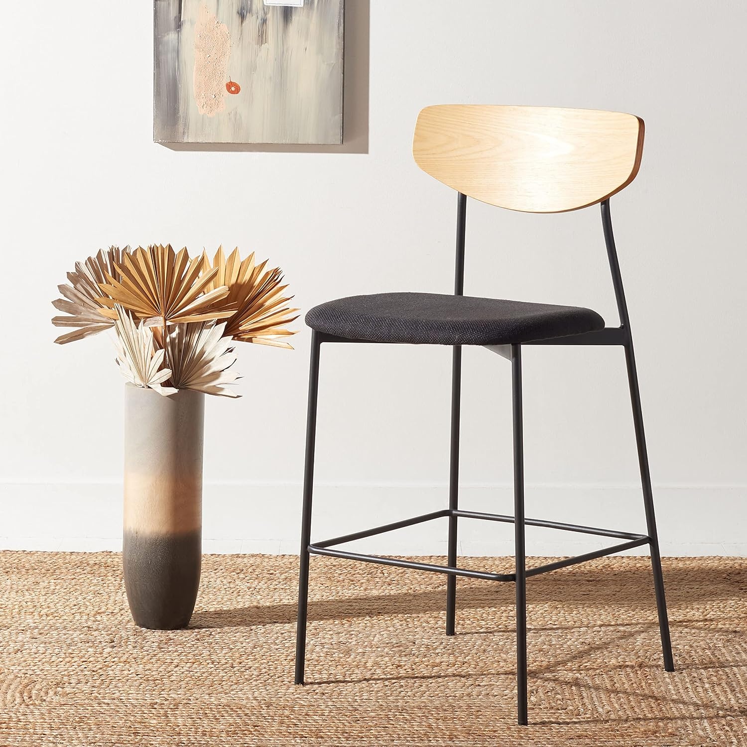 image:imageSAFAVIEH Home Collection Ryker WalnutGrey 26inch Kitchen Island Breakfast Nook Counter Stool Fully AssembledOakBlack