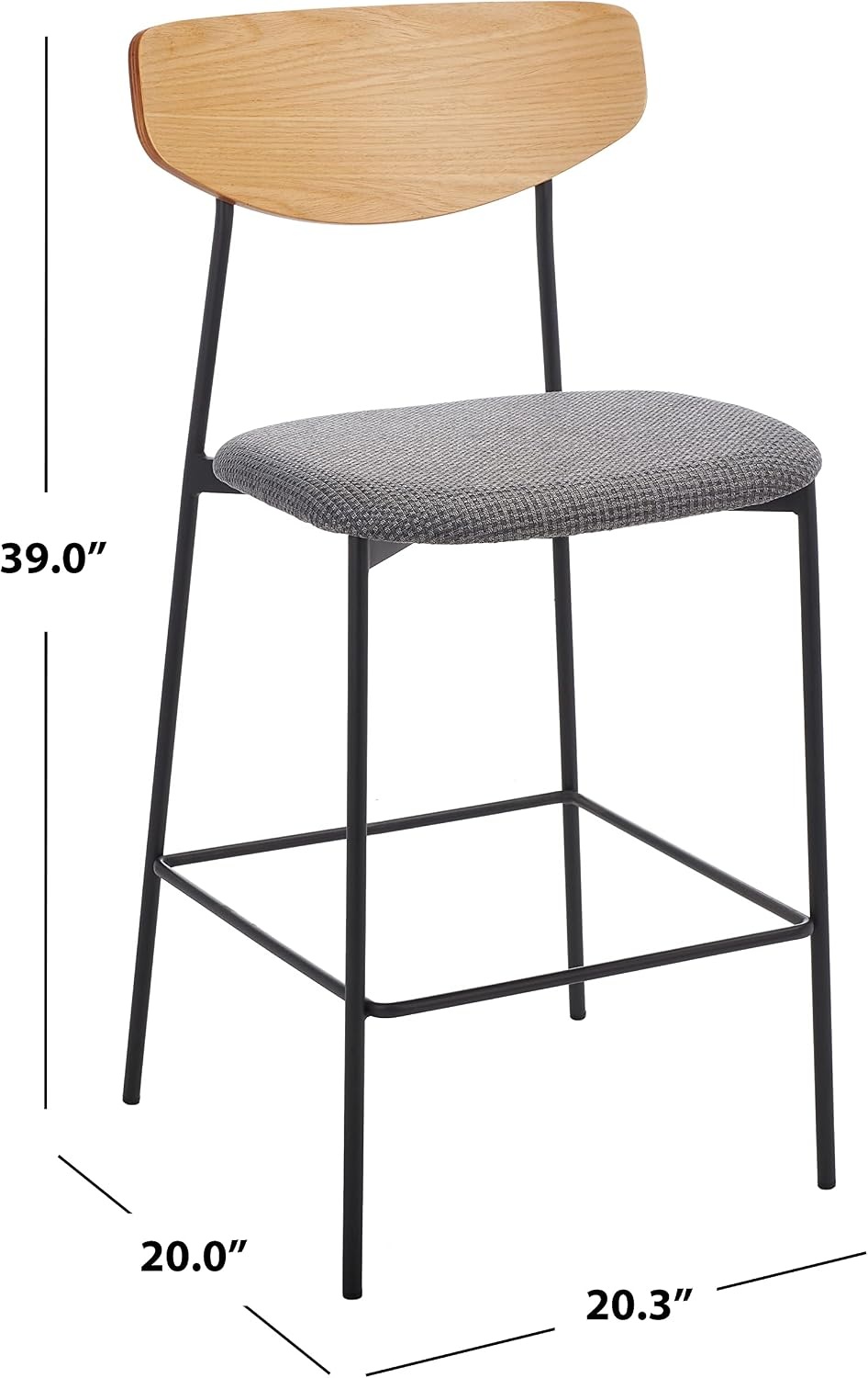 image:imageSAFAVIEH Home Collection Ryker WalnutGrey 26inch Kitchen Island Breakfast Nook Counter Stool Fully AssembledOakGrey