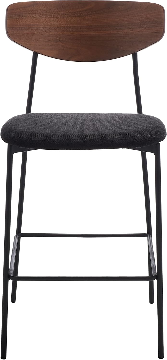 image:imageSAFAVIEH Home Collection Ryker WalnutGrey 26inch Kitchen Island Breakfast Nook Counter Stool Fully AssembledWalnutBlack