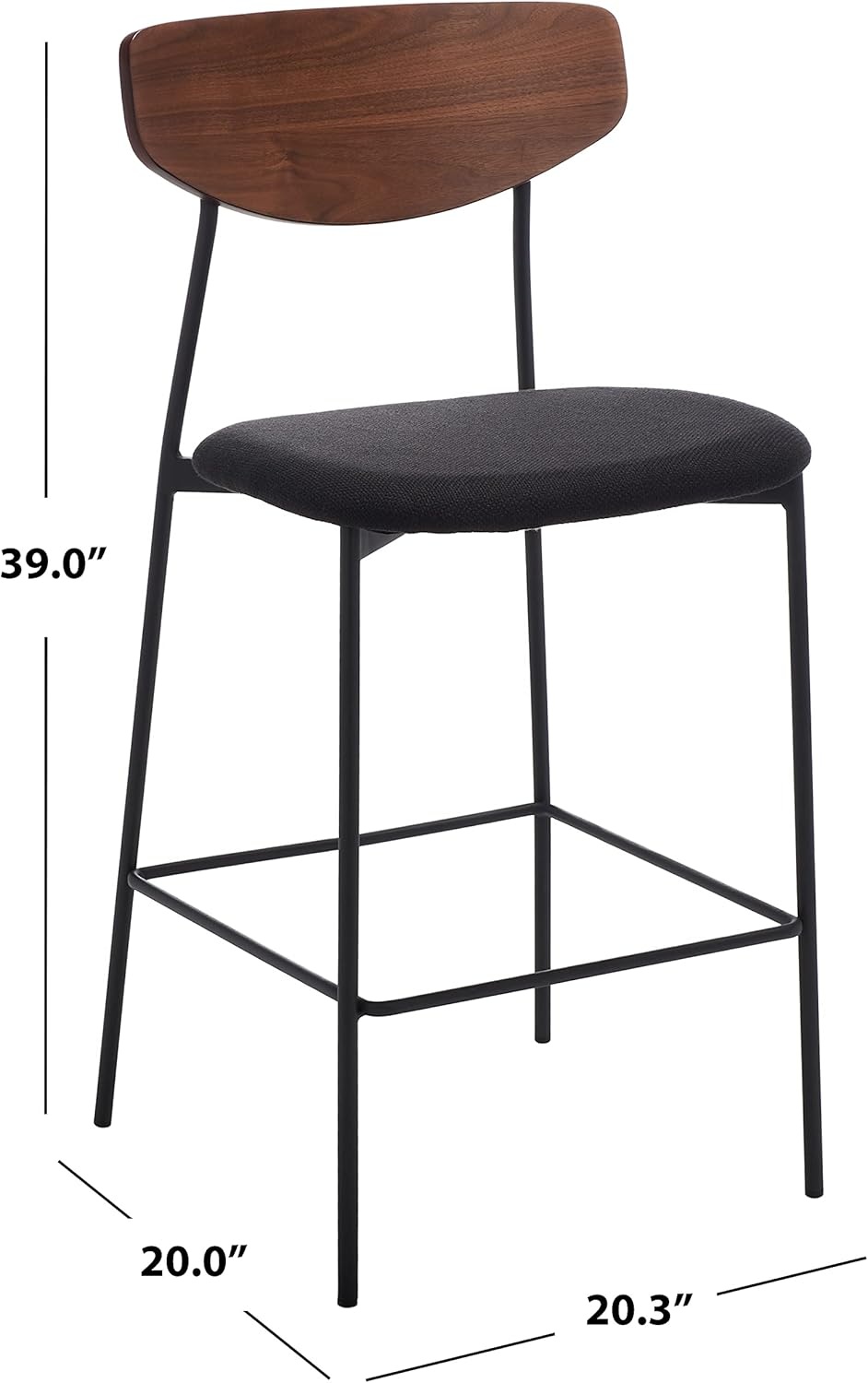 image:imageSAFAVIEH Home Collection Ryker WalnutGrey 26inch Kitchen Island Breakfast Nook Counter Stool Fully AssembledWalnutBlack