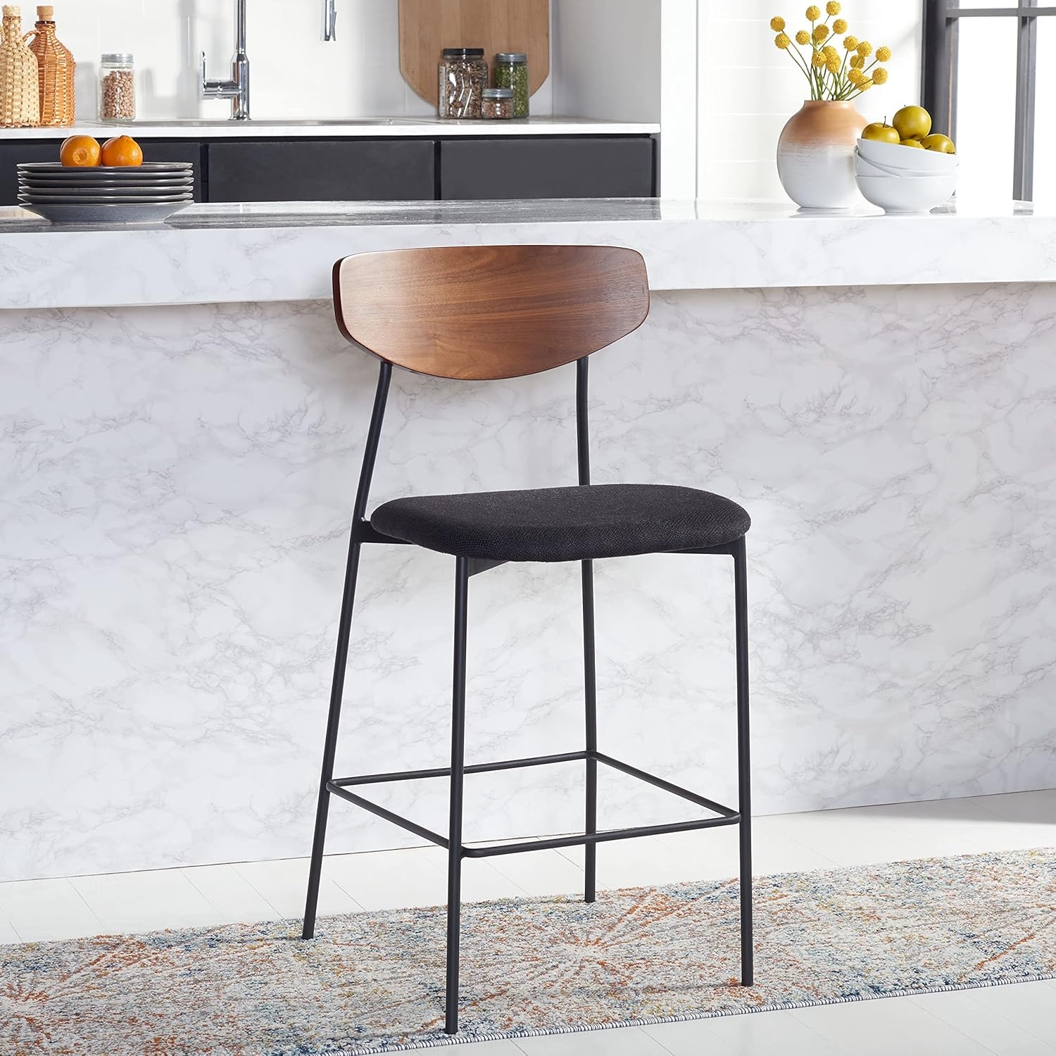 image:imageSAFAVIEH Home Collection Ryker WalnutGrey 26inch Kitchen Island Breakfast Nook Counter Stool Fully AssembledWalnutBlack