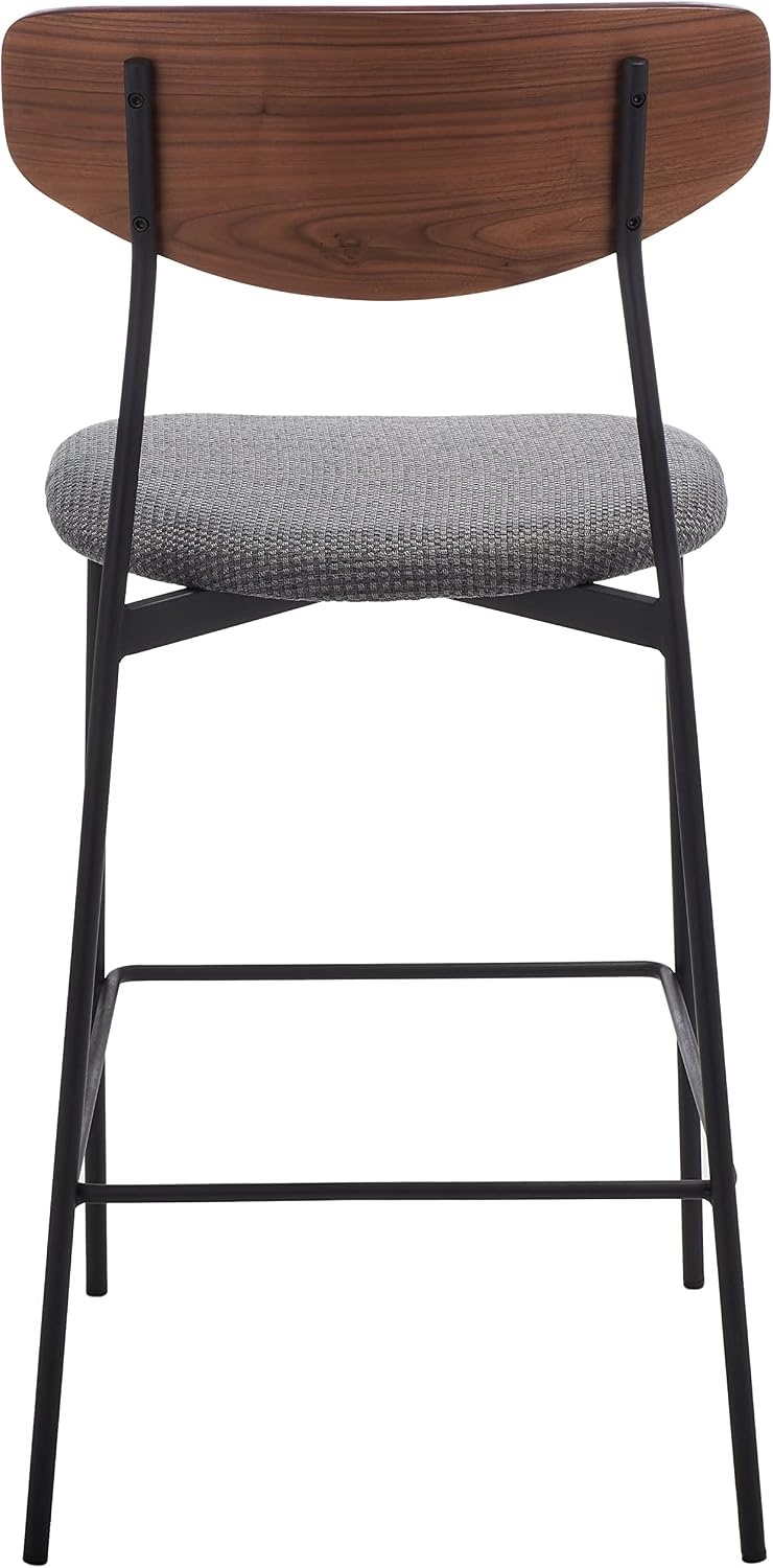 image:imageSAFAVIEH Home Collection Ryker WalnutGrey 26inch Kitchen Island Breakfast Nook Counter Stool Fully AssembledWalnutGrey