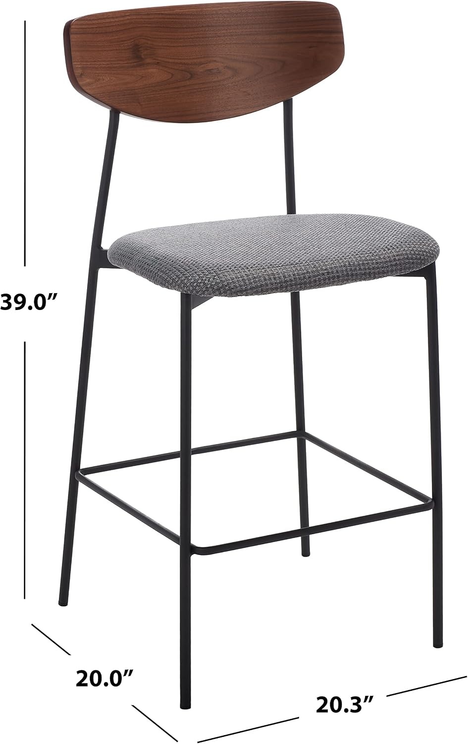 image:imageSAFAVIEH Home Collection Ryker WalnutGrey 26inch Kitchen Island Breakfast Nook Counter Stool Fully AssembledWalnutGrey