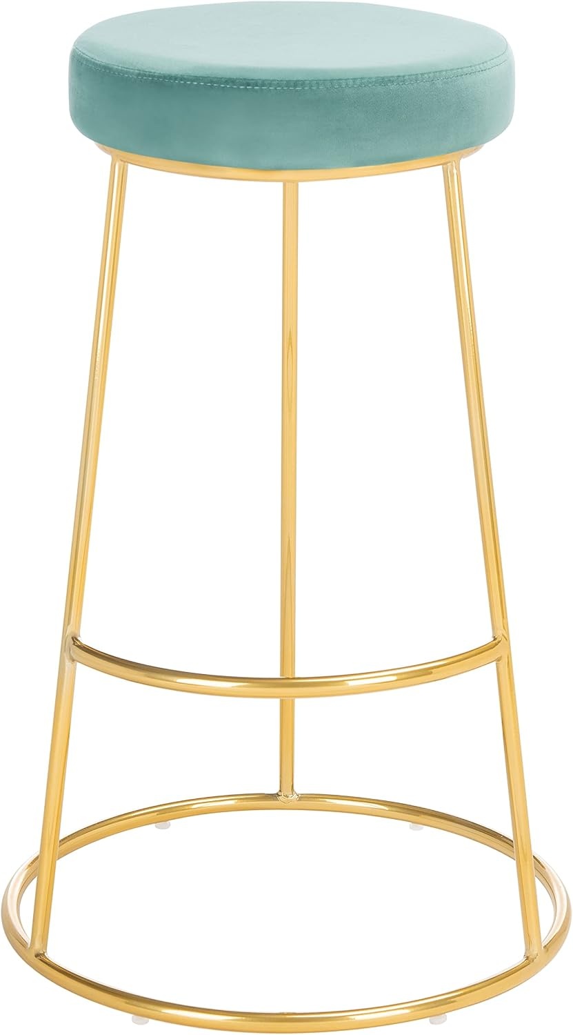 image:imageSAFAVIEH Home Collection Sabina Malachite Green VelvetGold 29inch Round Kitchen Breakfast Nook Dining Pub Bar StoolSeafoam Gold