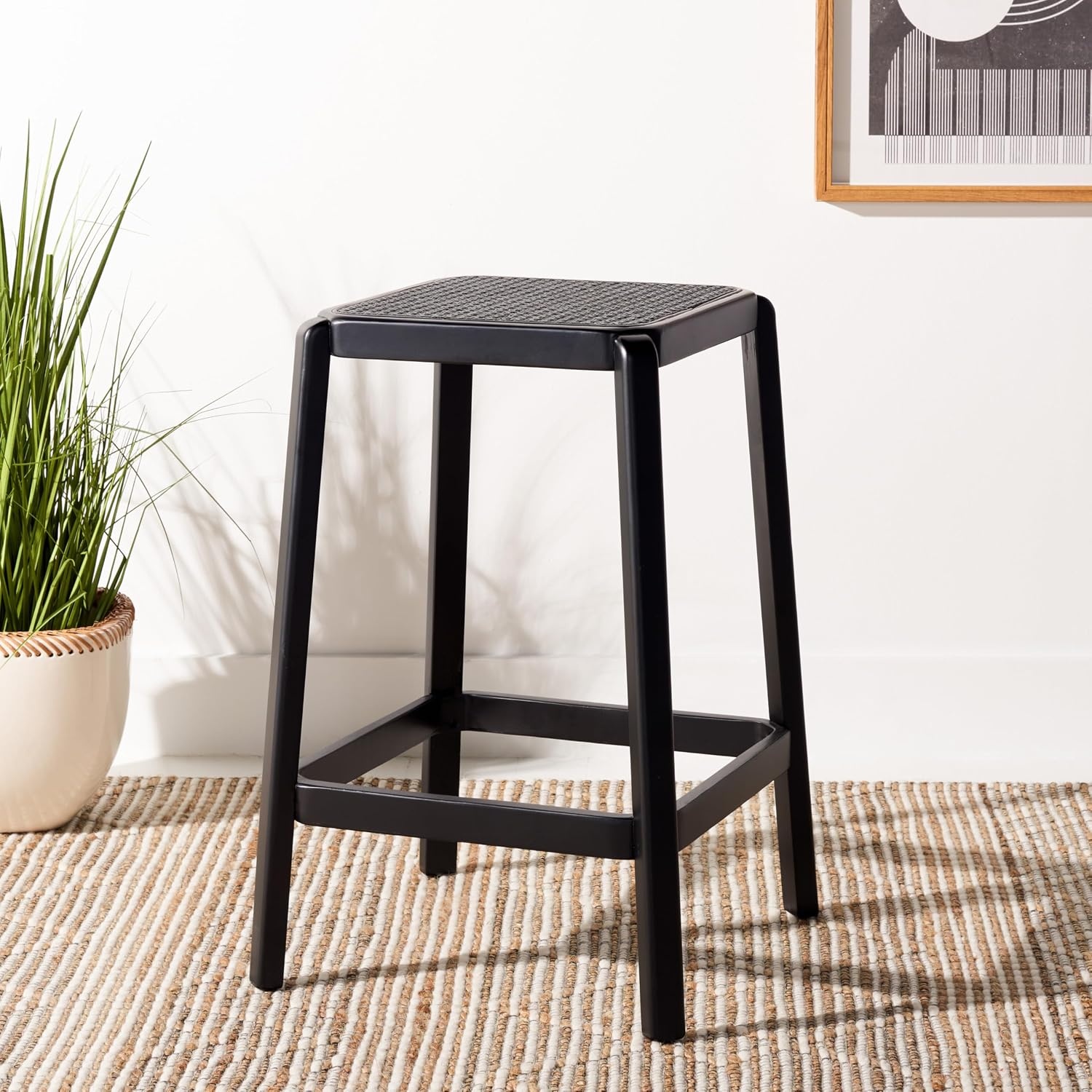 image:imageSAFAVIEH Home Collection Silus Black Backless Cane Solid Wood 25inch Counter Stool Fully AssembledBlack
