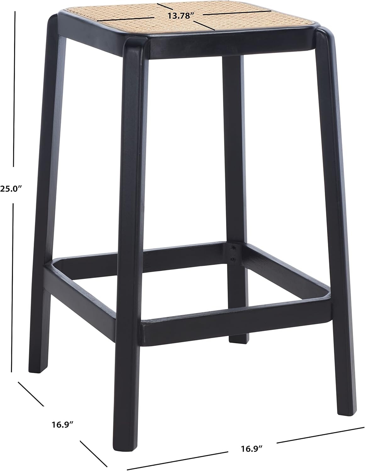 image:imageSAFAVIEH Home Collection Silus Black Backless Cane Solid Wood 25inch Counter Stool Fully AssembledBlackNatural