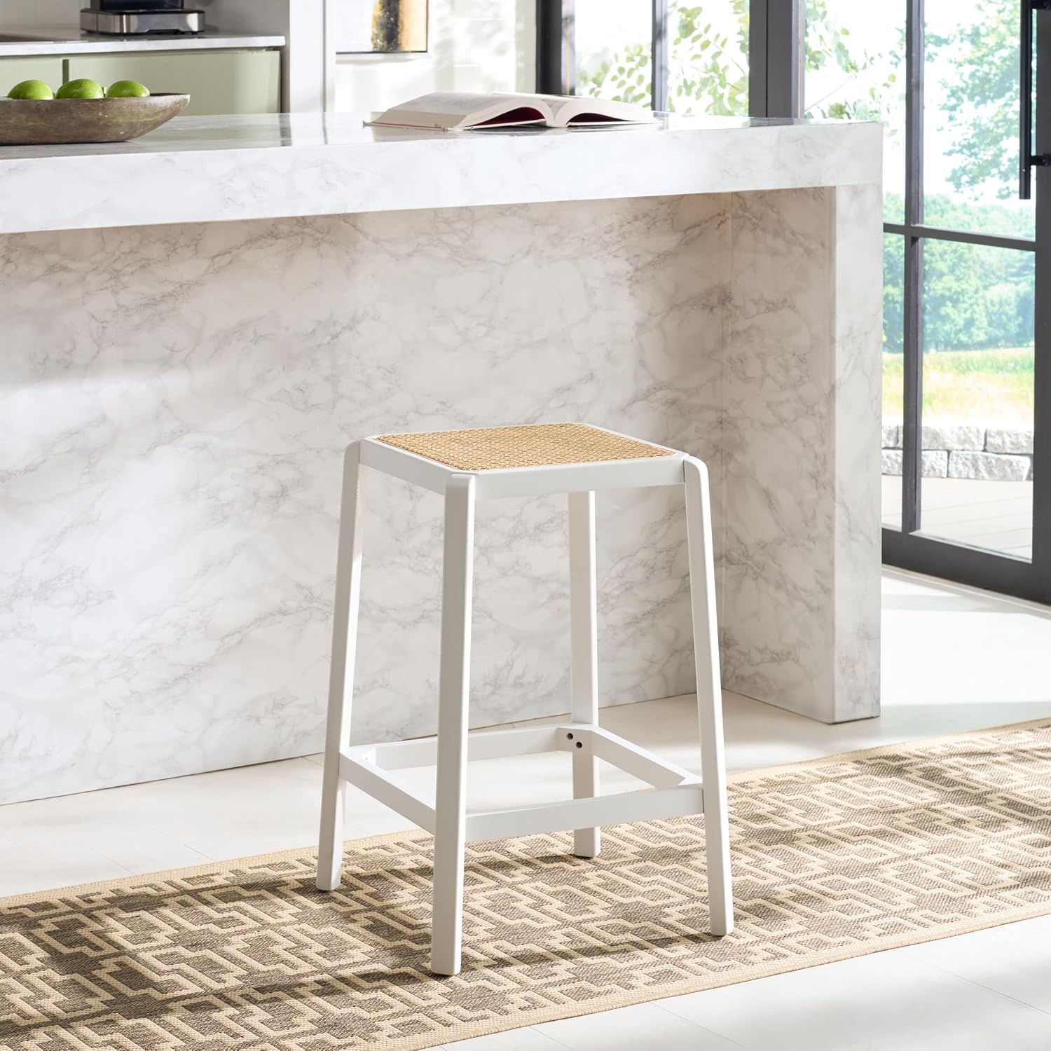 image:imageSAFAVIEH Home Collection Silus Black Backless Cane Solid Wood 25inch Counter Stool Fully AssembledWhiteNatural