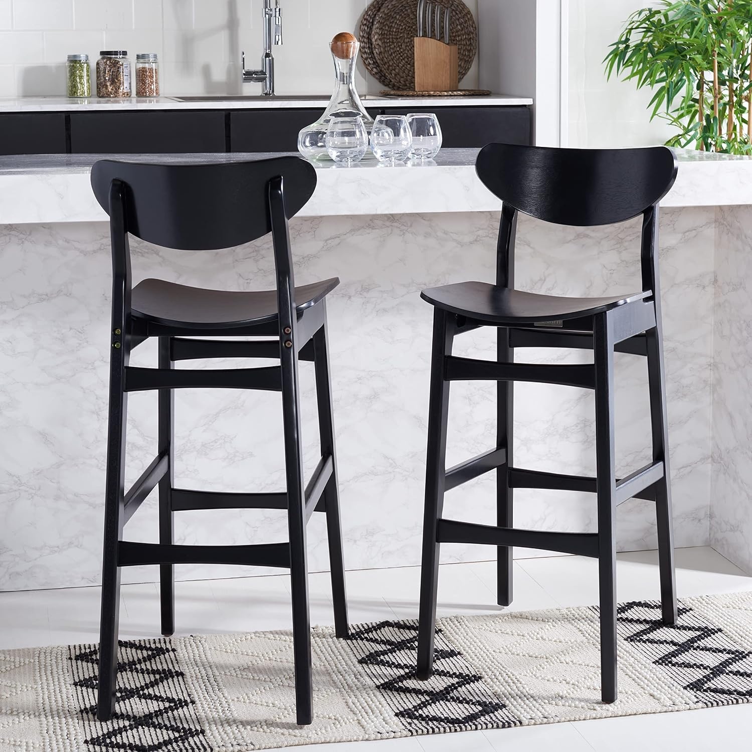 image:imageSAFAVIEH Home Collection Thaxton MidCentury Farmhouse Natural 30inch Bar Stool Set of 2Black